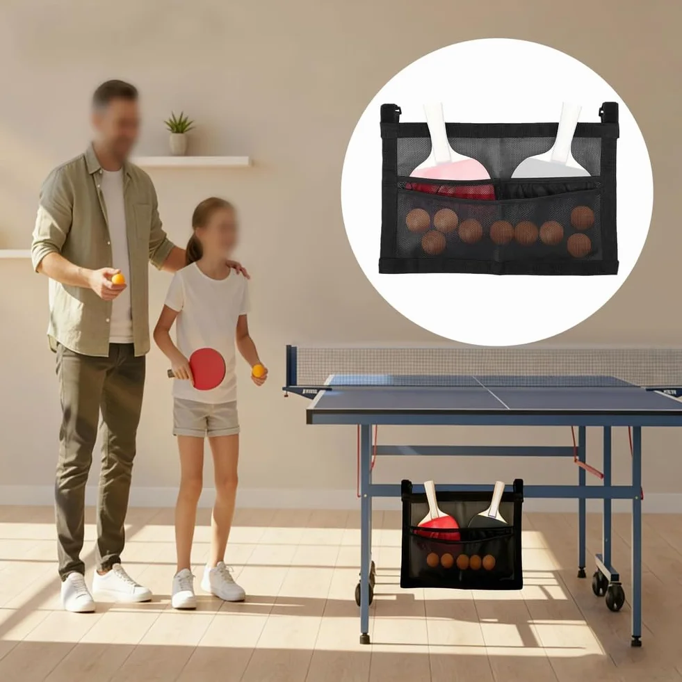 Organizador de malla para pelotas de tenis de mesa, paletas de ping pong y pickleball, almacenamiento de equipo deportivo