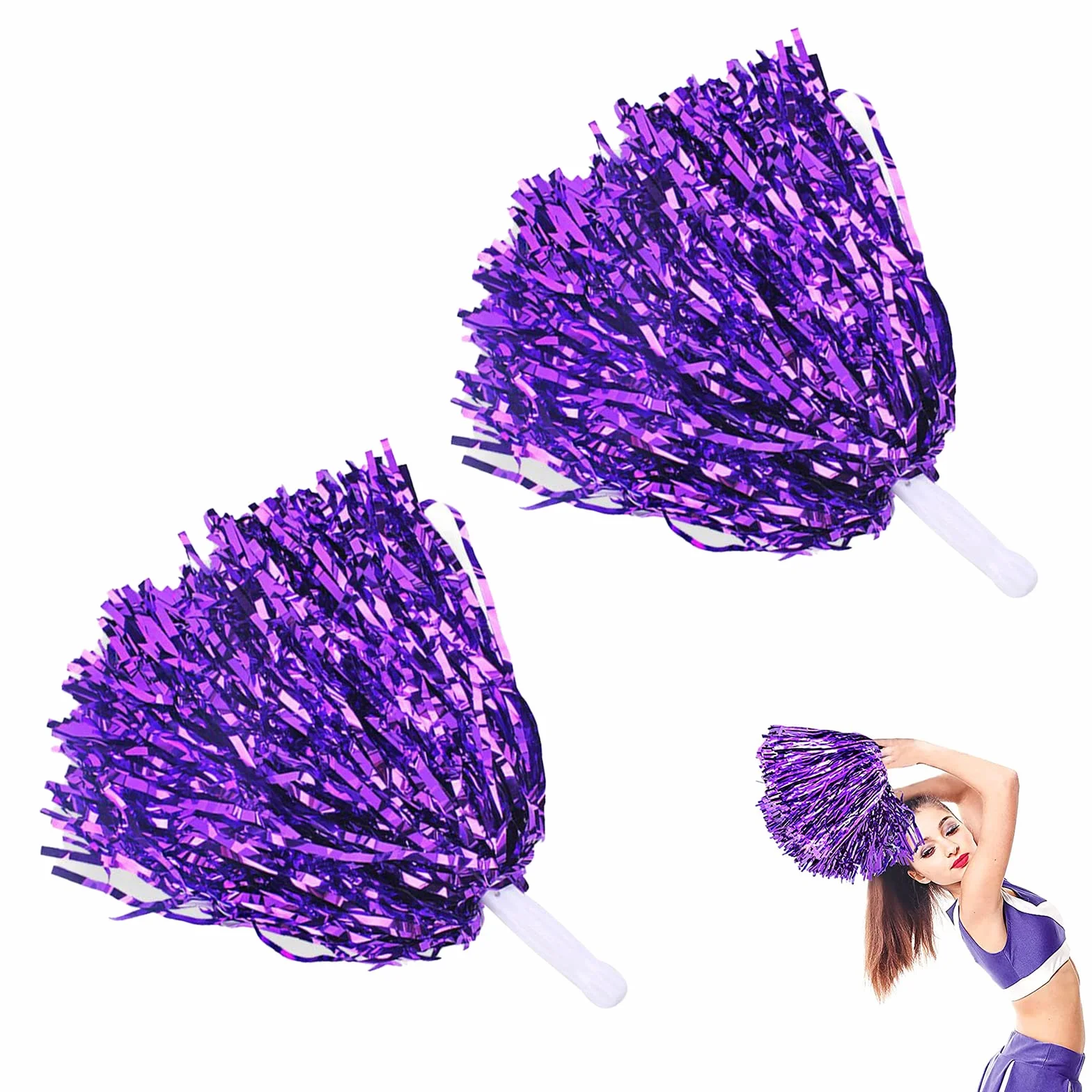 Pompones de porristas de lámina metálica con mango de palo y asa para juegos de pelota