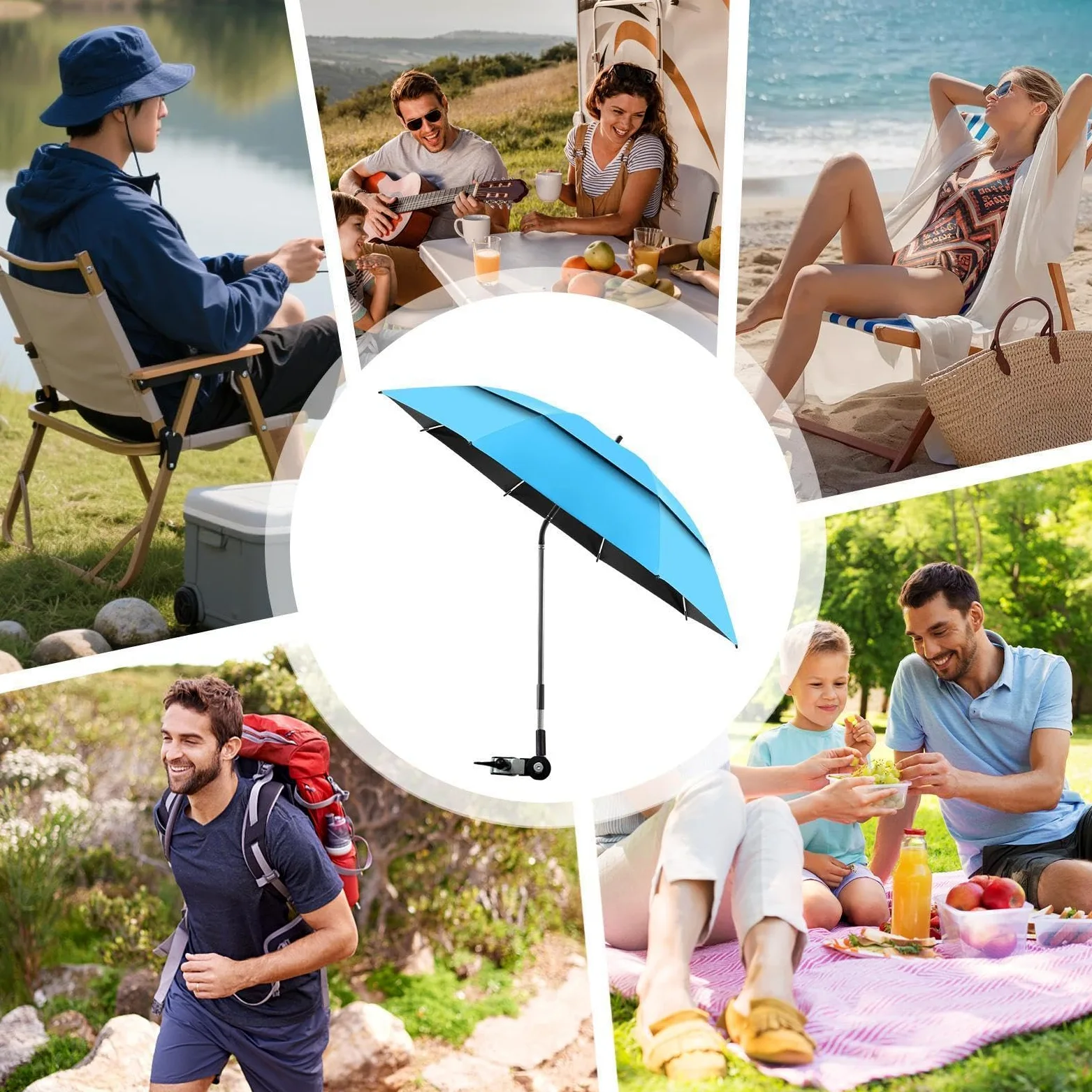 Sombrilla Con Clip Para Silla De Jardín Doble Dosel Portátil Ajustable 180° | Sombrilla Para Tumbonas Para Exterior Playa Tomar El Sol Viajes Vacaciones Camping Picnics Patio Silla De Rued