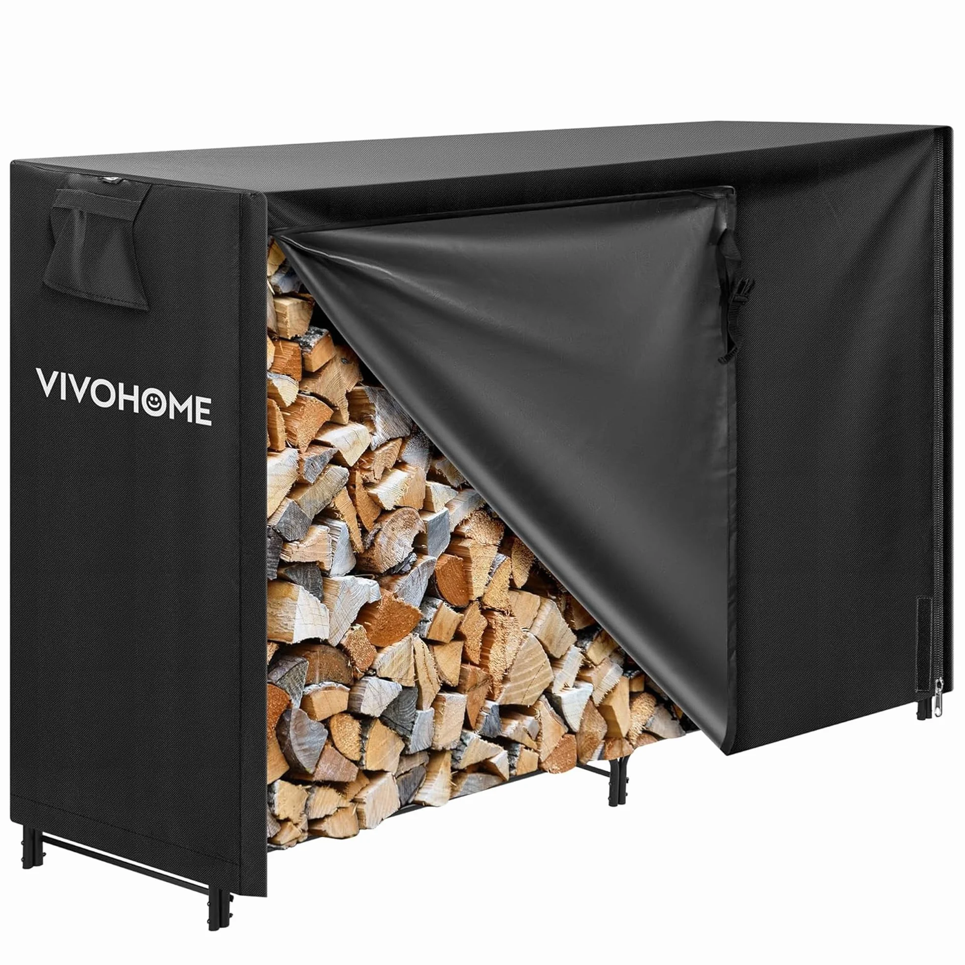 VIVOHOME Estante Metálico para Leña con Cubierta Impermeable, 153×35×123cm Soporte de Leña para Chimenea Organizador Jardín, Almacenamiento Interior y Exterior