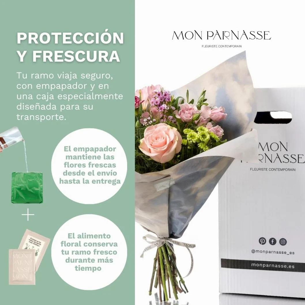 Mon Parnasse - Ramo de Flores Naturales con Dedicatoria, Incluye Tarjeta Personalizada, Set Alimento Floral, Envoltorio Elegante, Regalo, Sutileza y Aroma - Armonia