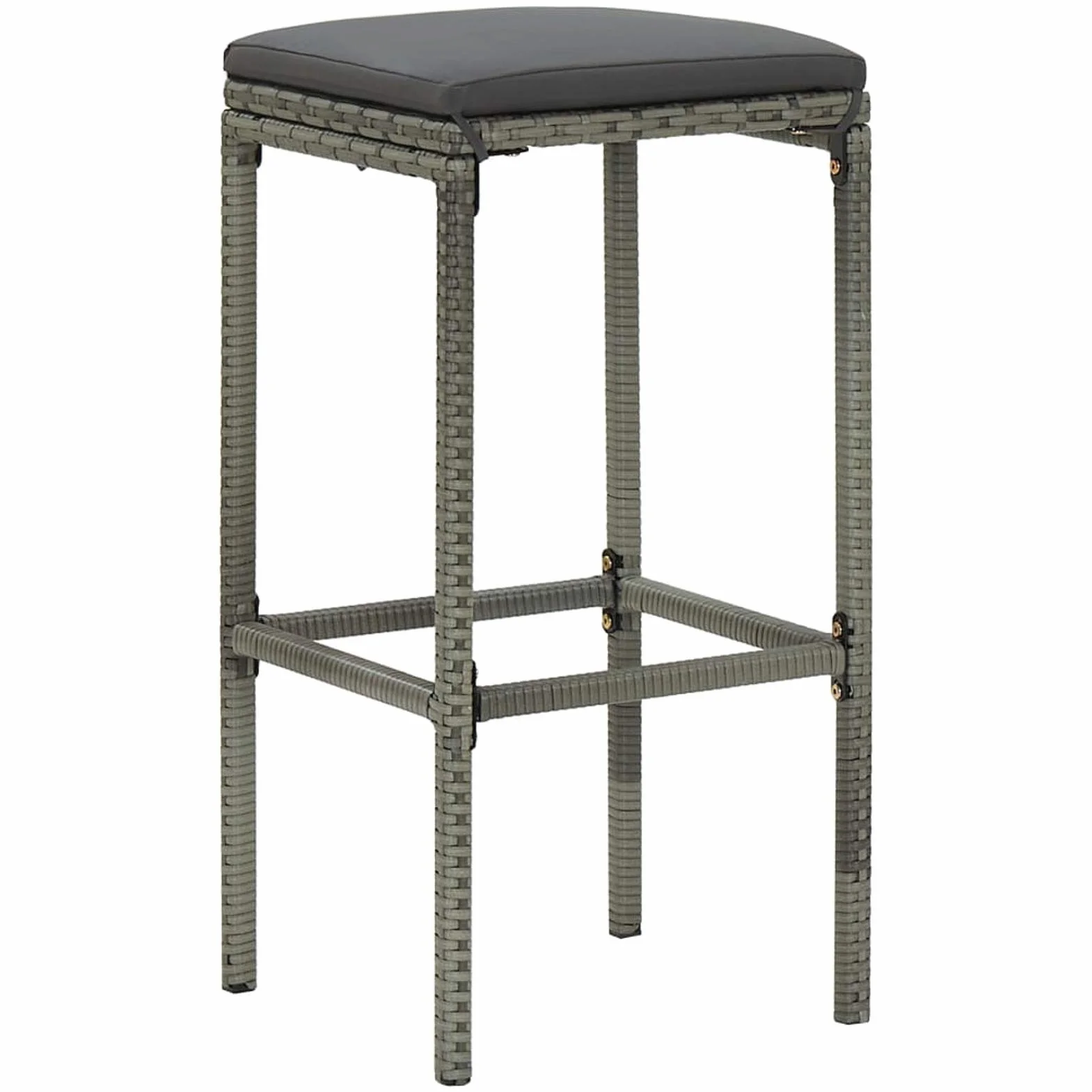 Festnight Juego de Bar de Mimbre para Exteriores de 5 Piezas, Mesas Altas y 4 Taburetes con Cojines, Muebles de Bar Jardín Exterior, Mesa con Tapa Lisa y Estante de Almacenamiento Gris#3