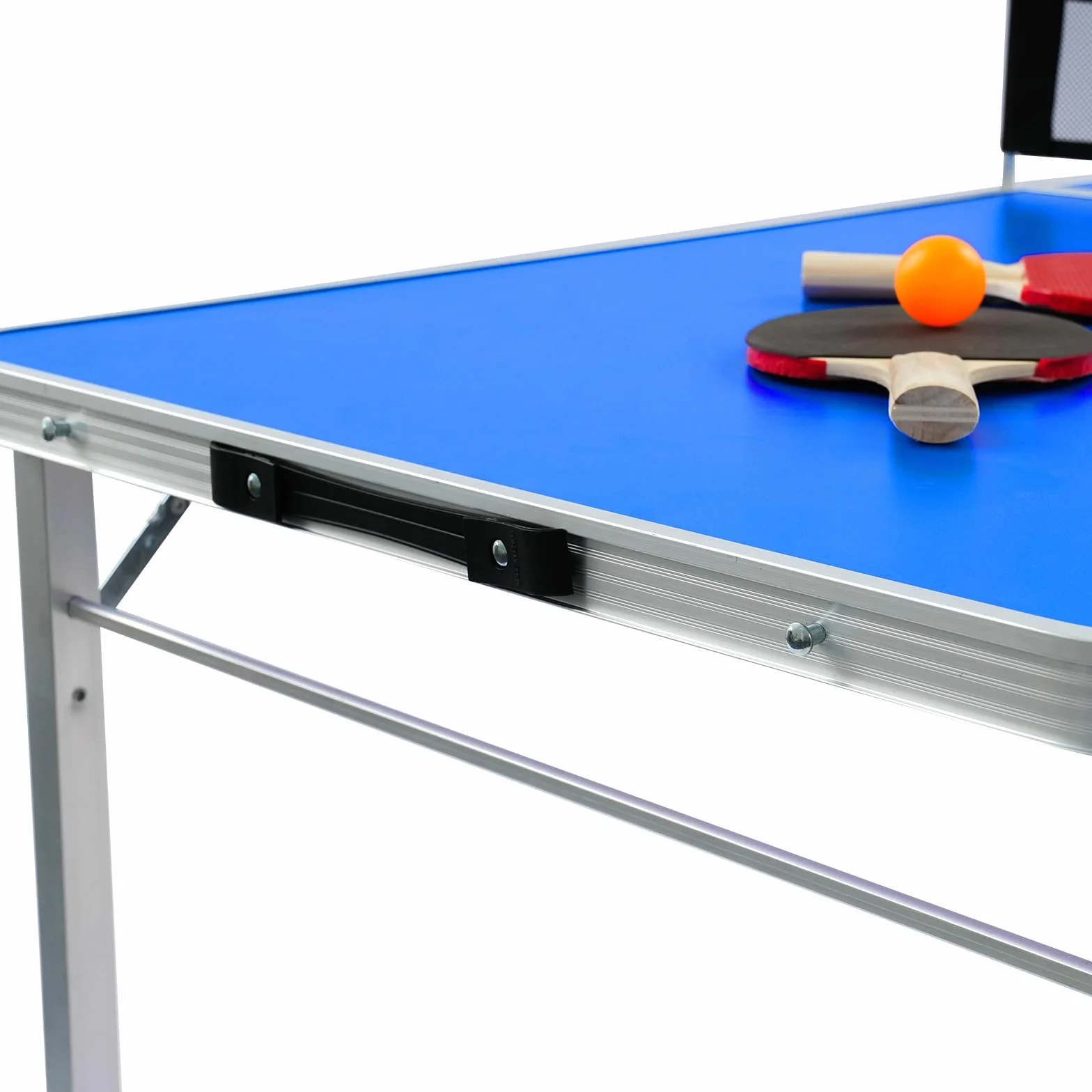 Mesa de ping pong azul plegable con red, 2 raquetas y 3 pelotas, exterior e interior, 152 x 67 x 70 cm