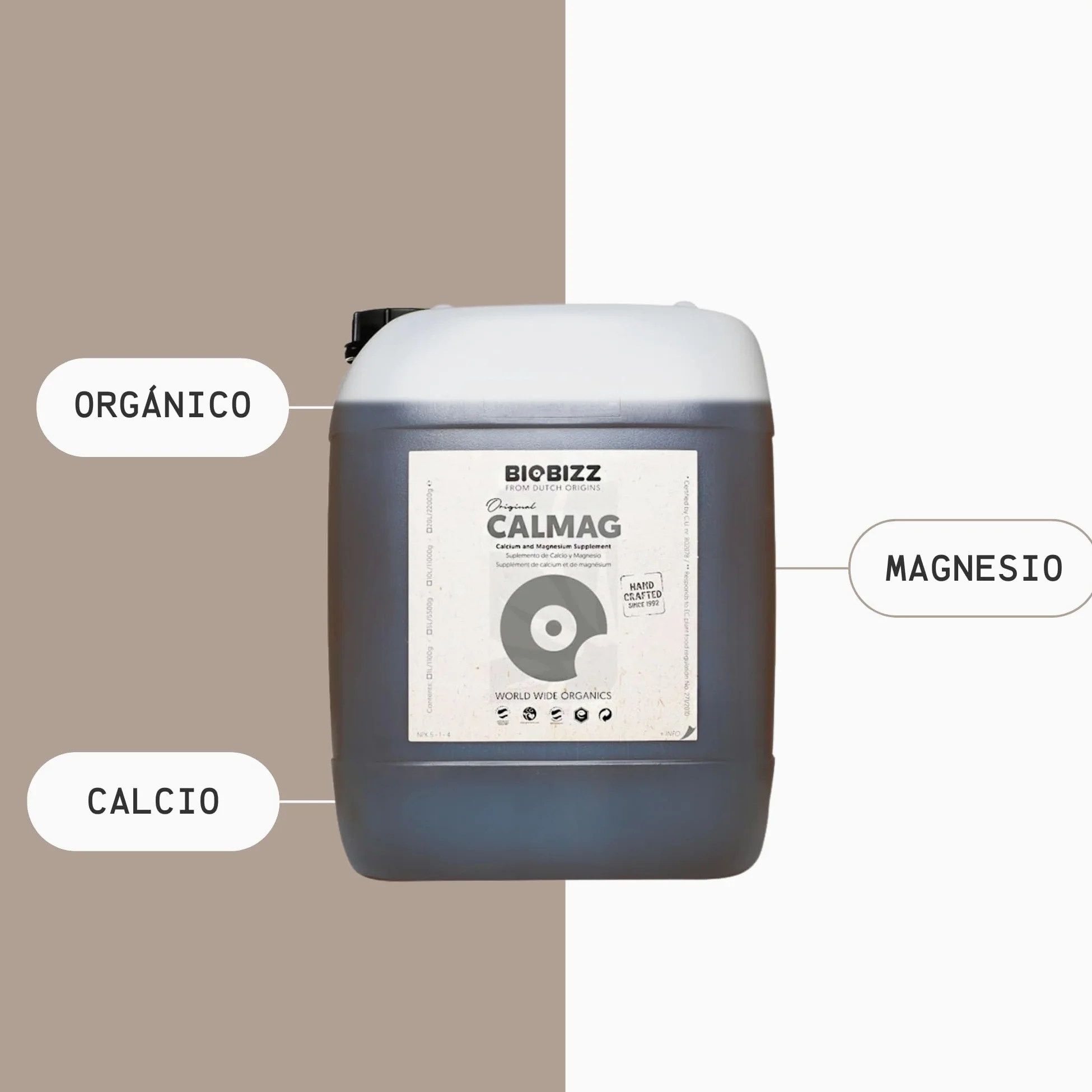GROWMANIA Cal Mag de BioBizz 20L + Muestra Boost Up de Up Nutrients + Vaso Medidor | Suplemento Profesional de Calcio y Magnesio | Para Uso Comercial en Agricultura Extensiva