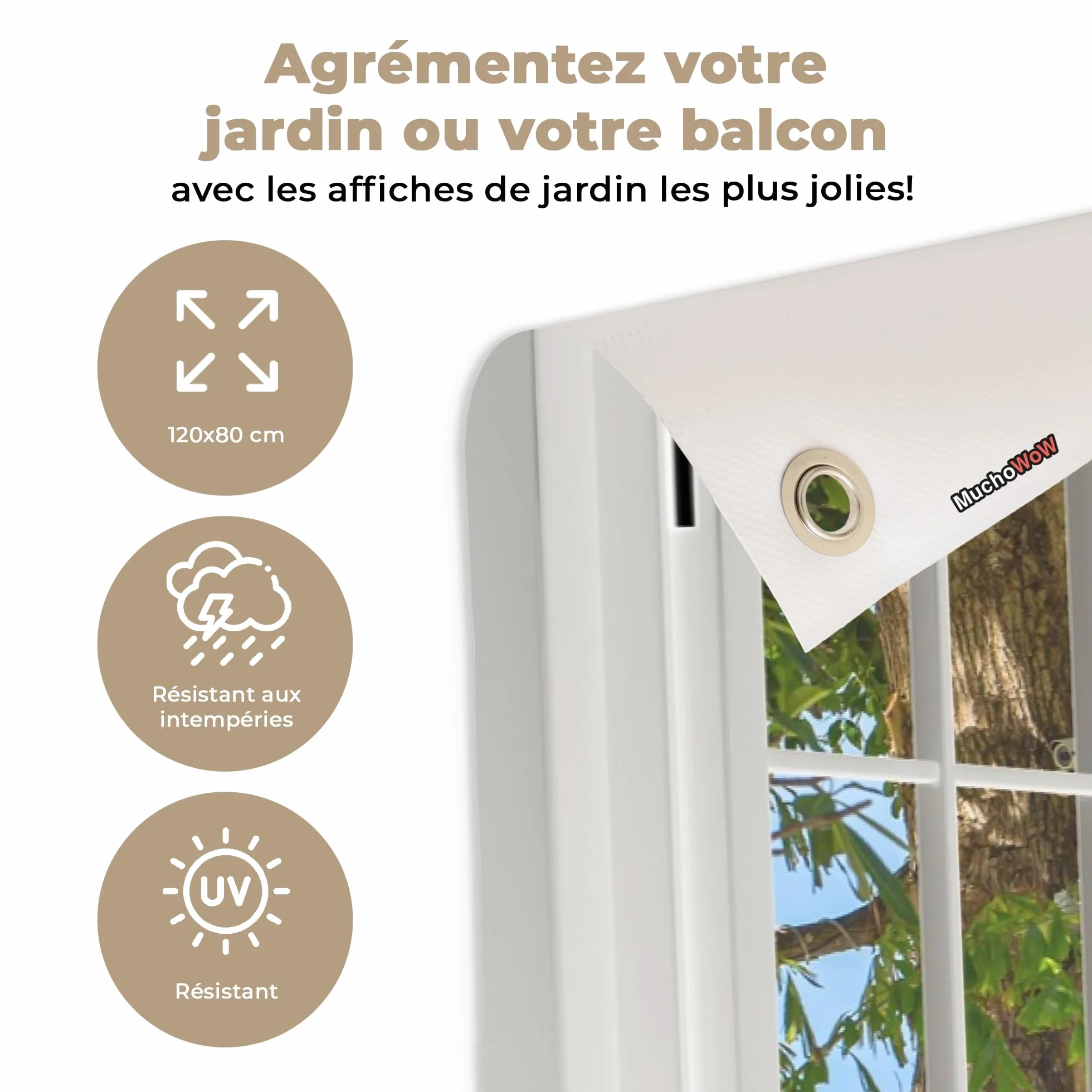 MuchoWow© Póster De Jardín 120x80 cm Terraza Exterior Accesorios Jardin Decoracion Pared Decorativa Balcon Wall Decoration Posters Decorativos Vista - Árbol - Mar - Palmera - Colinas - Playa