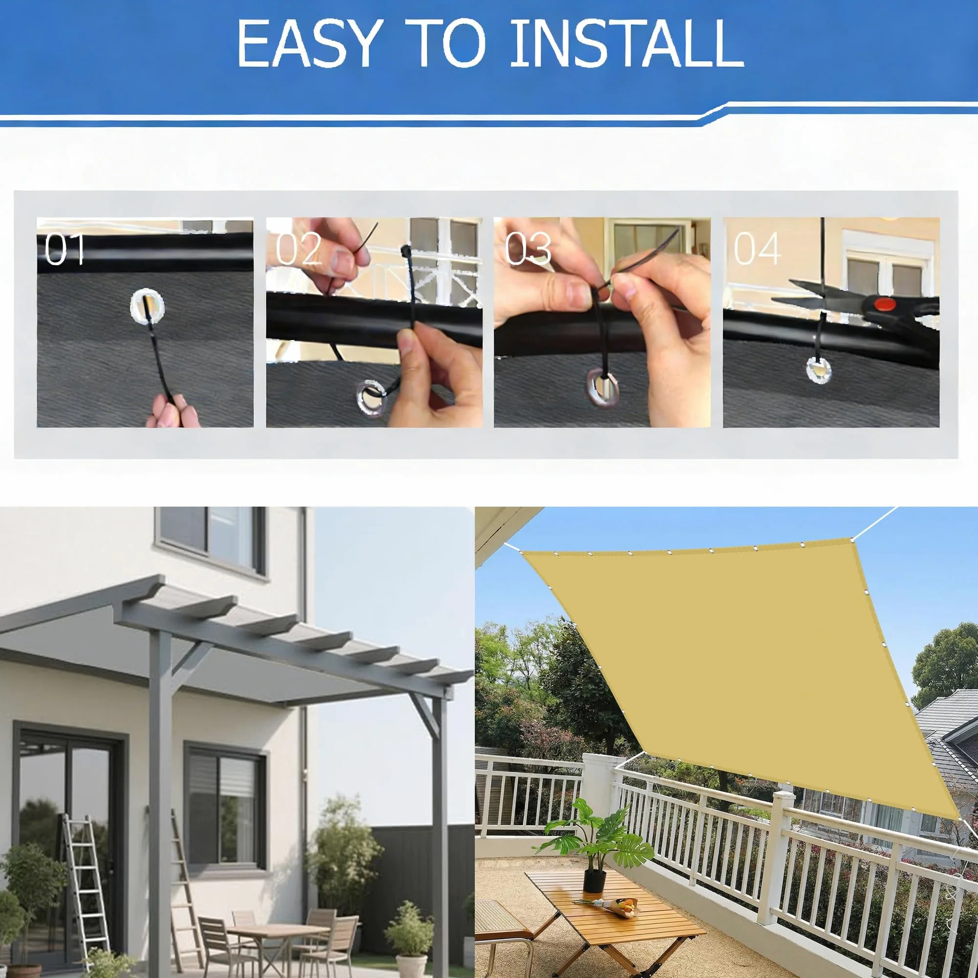 Toldo Vela de Sombra Impermeable 2.5x3M Toldo de Exterior Protección UV 95% Resistente al Desgarro con Ojales y Cuerdas, para Exteriores Patio Terraza Balcón Piscina Camping, Arena