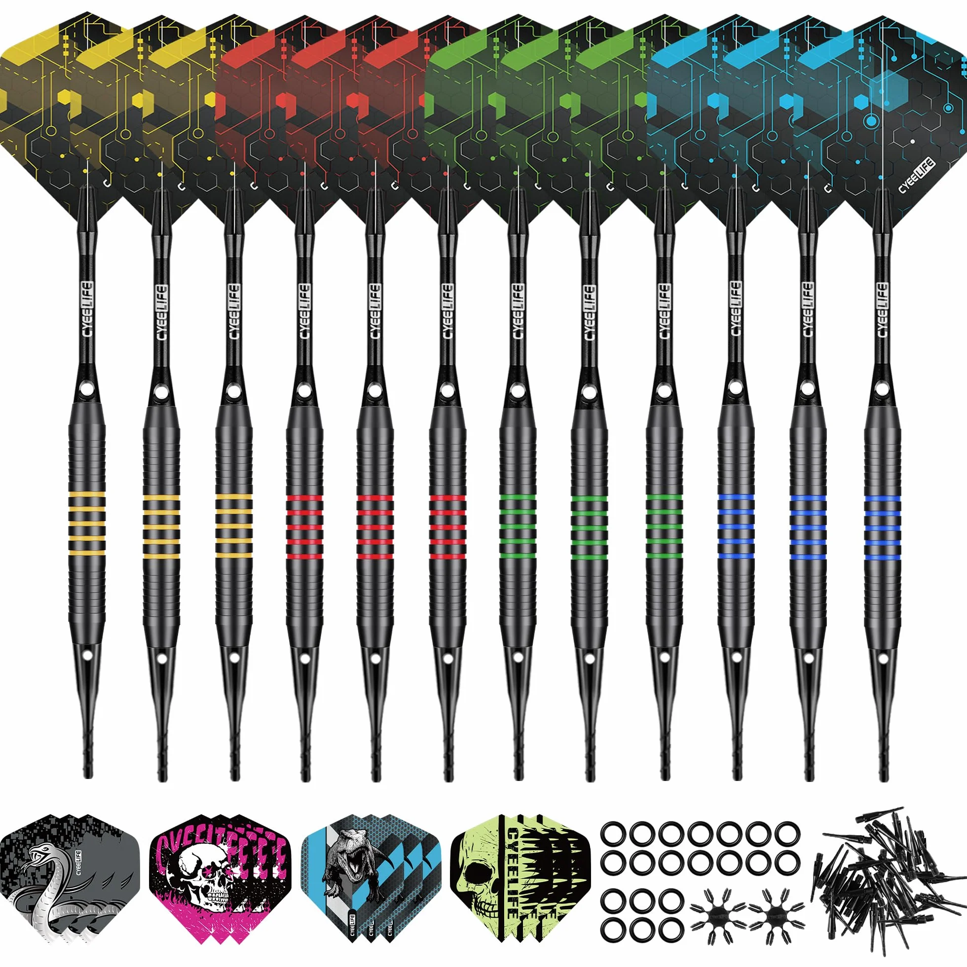 CyeeLife Set de Softdarts 12 piezas 16g dardos con punta de plástico 24 vuelos 50 puntas