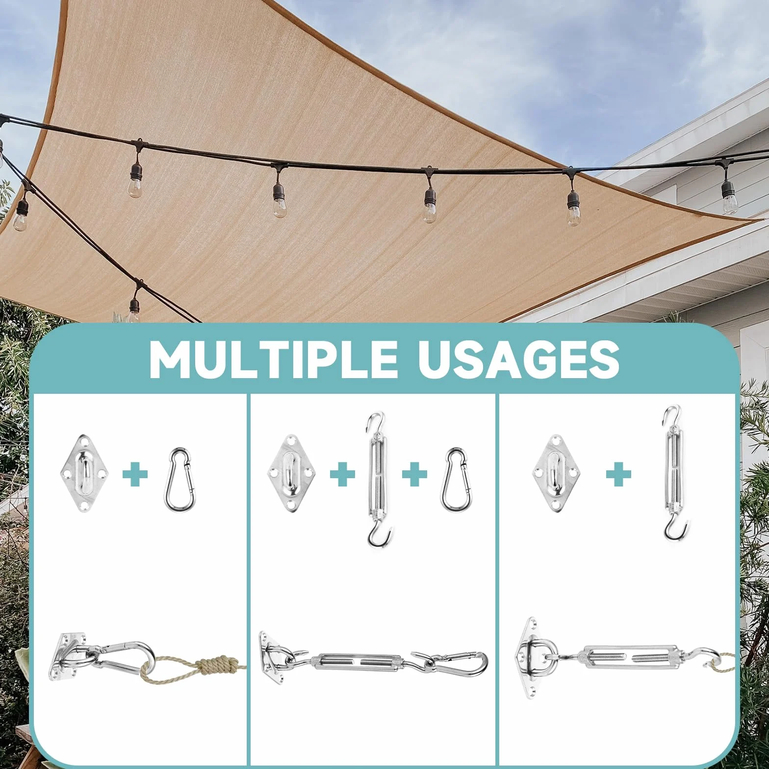 Juego de Accesorios de Toldo M6 - Accesorios de Acero Inoxidable Kit de Montaje de Toldo - Juego de Accesorios para Triángulo y Escuadra - Accesorios de Fijación para Vela Sun Shade