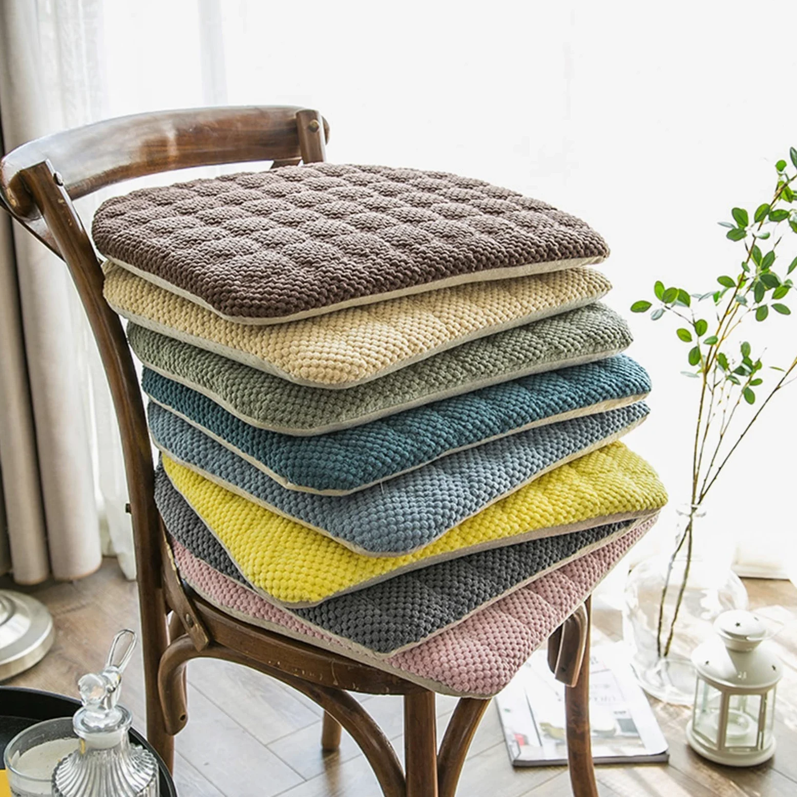 Cojines para silla de 16" x 18" con lazos, almohadilla para silla de cocina con funda extraíble, cojines de asiento antideslizantes para silla de comedor, almohadillas para silla duraderas y lavables,