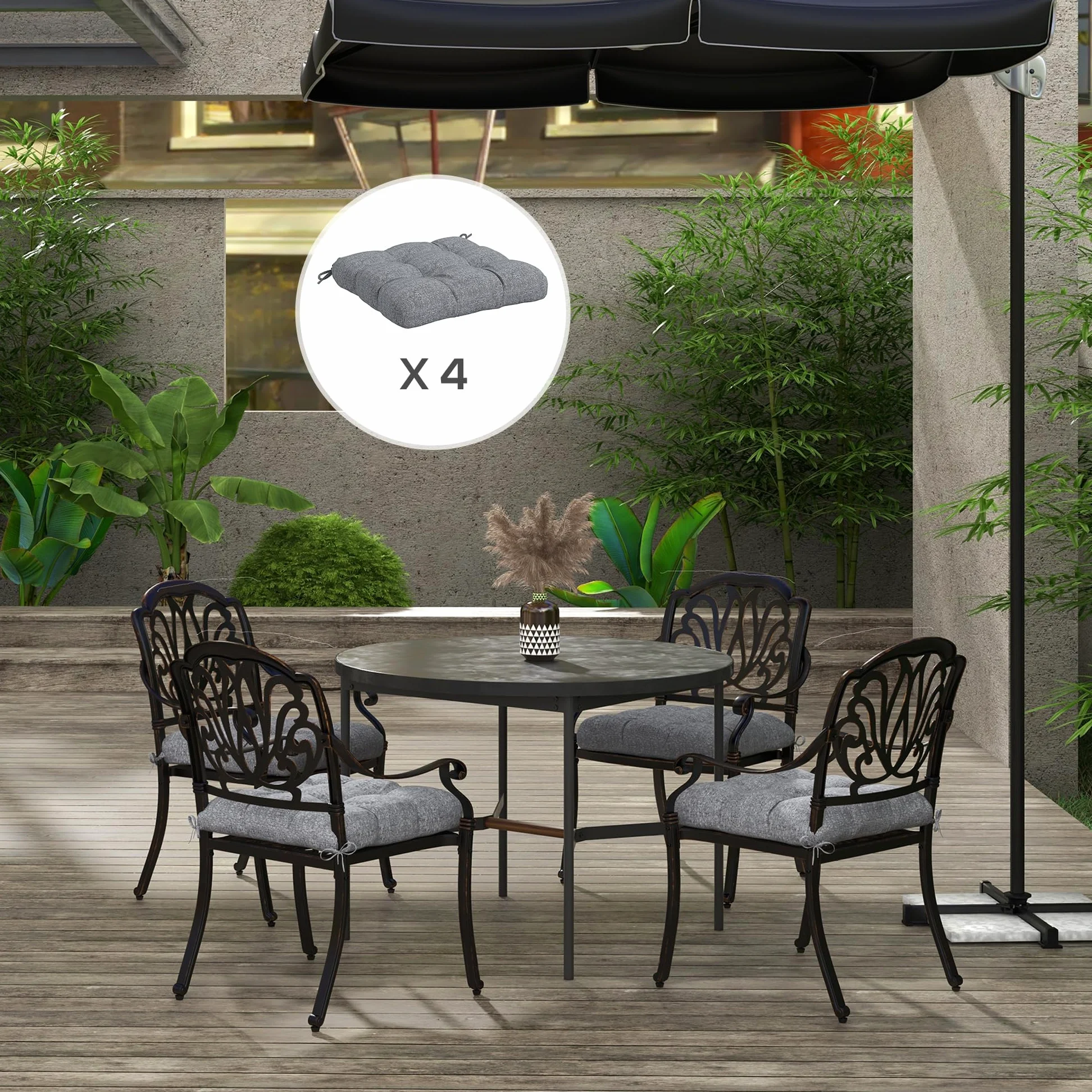 Outsunny Juego de 4 Cojines para Sillas de Comedor 48x48x10 cm Impermeable Anti-UV Gris