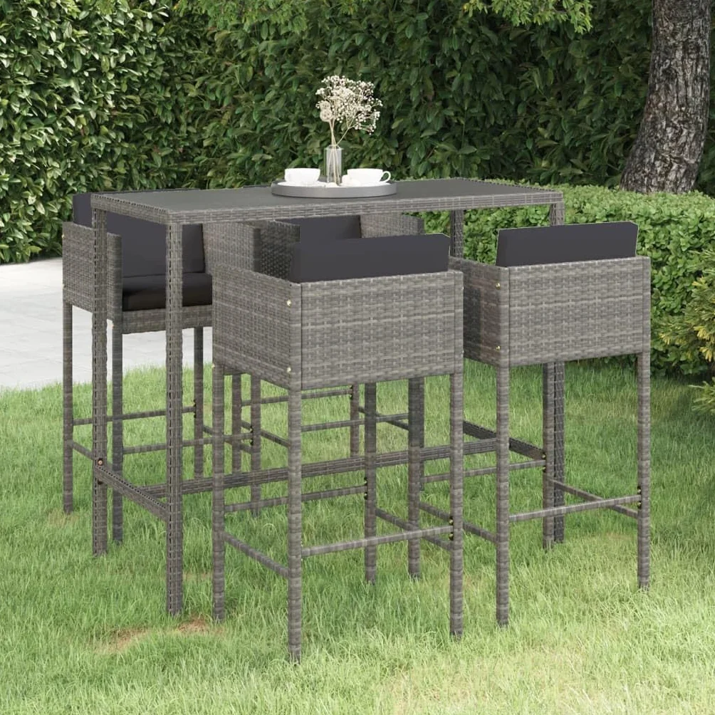 Genérico Set Muebles de Bar jardín 5 pzas y Cojines ratán sintético Gris,Mobiliario,Muebles de jardín,Conjuntos de jardín,3094794