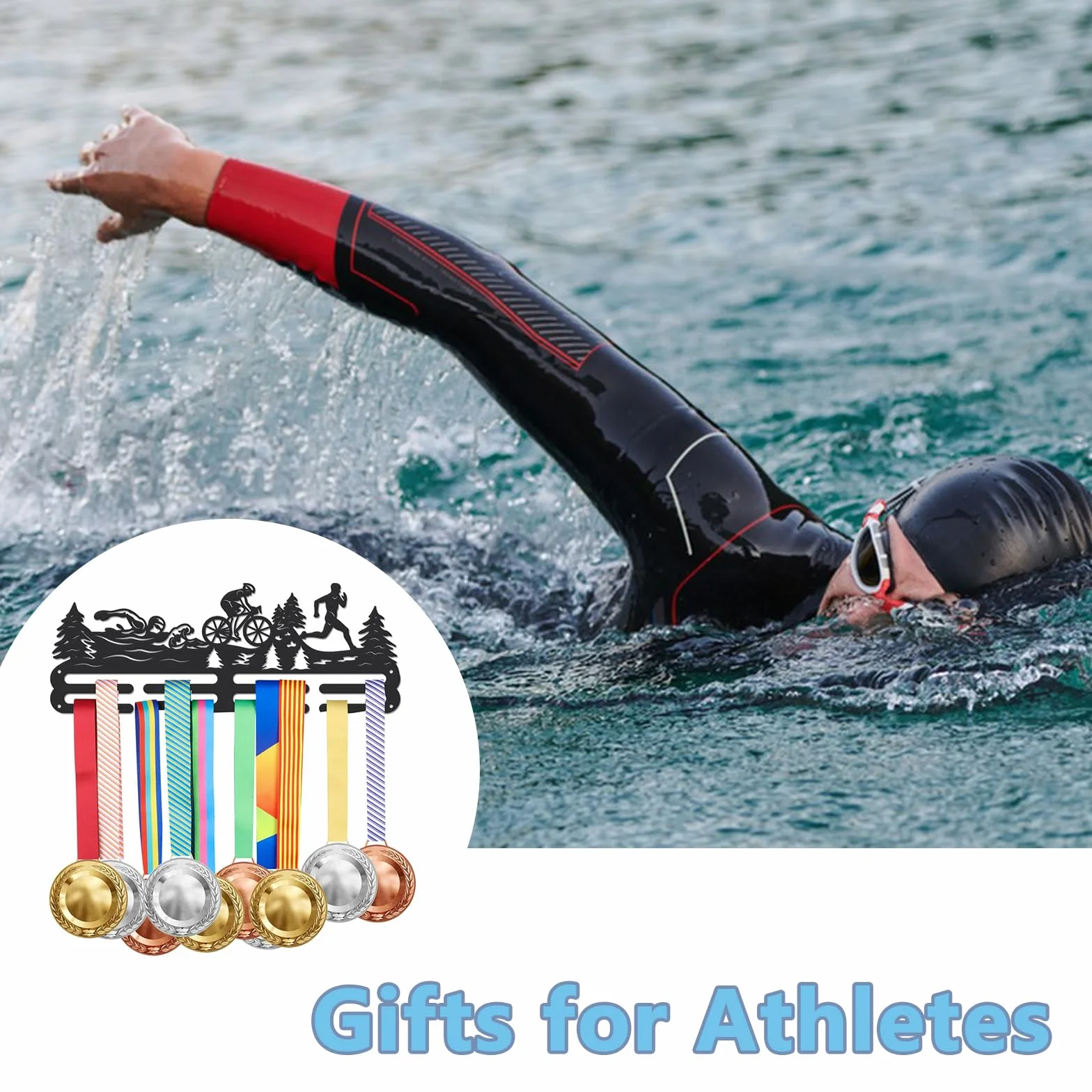 SUPERDANT Colgador de Medallas de Triatlón Expositor para 40+ Medallas Soporte de Pared