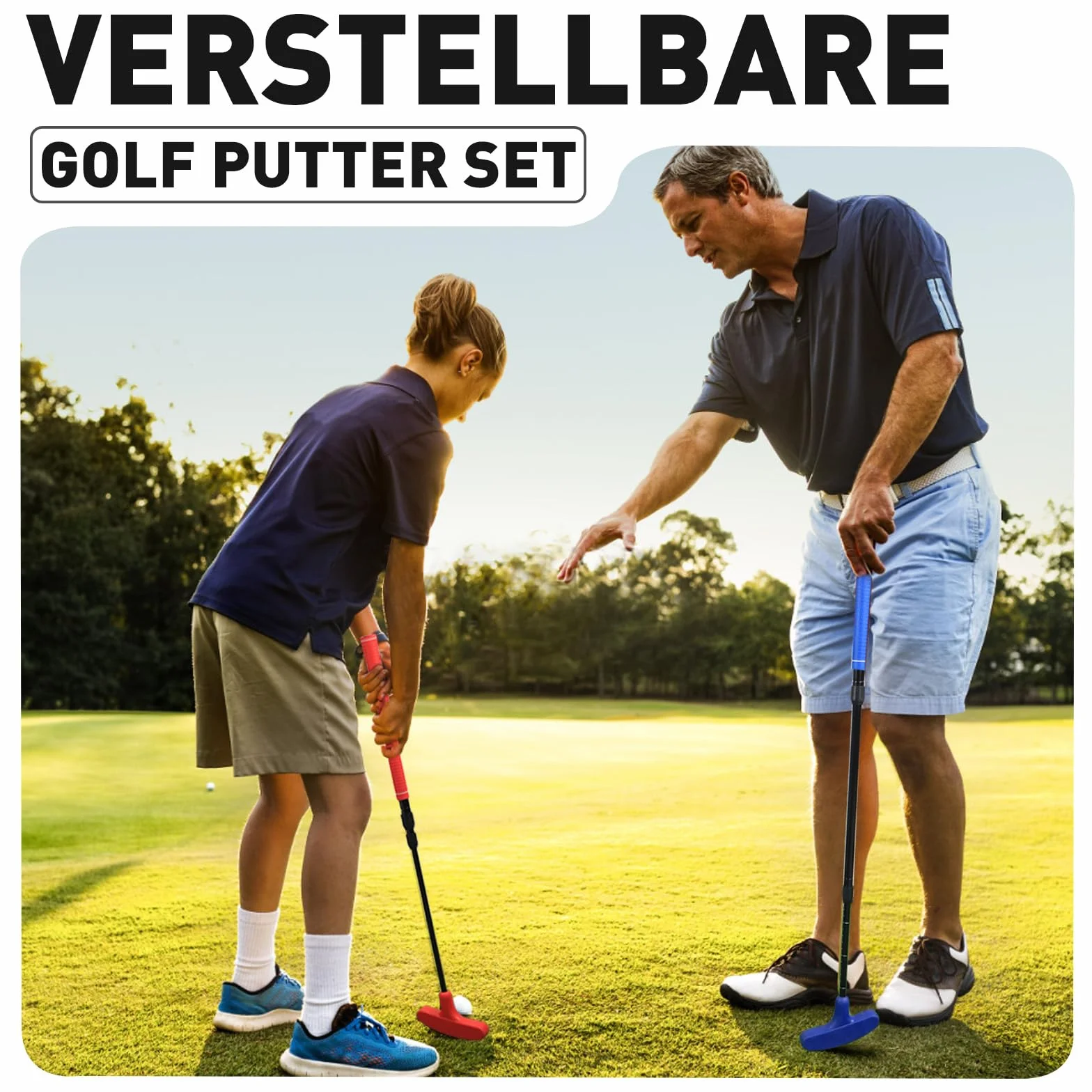 Juego de putter de golf ajustable ambidiestro rojo y azul para niños y jóvenes