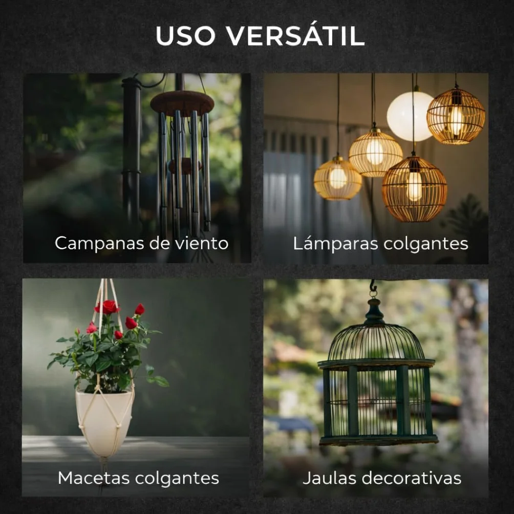 Gancho Techo y Pared Exterior Blanco, Pack 2 Unidades – Soporte para Colgar Plantas, Farolillos y Decoración, Acero Pintado con Tornillos y Tacos Incluidos
