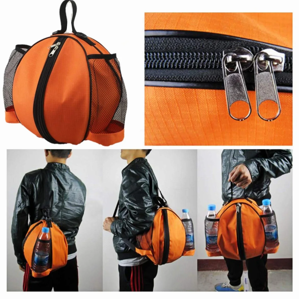 Bolsa Bandolera para Baloncesto Voleibol Fútbol con Bolsillos Laterales de Red Naranja
