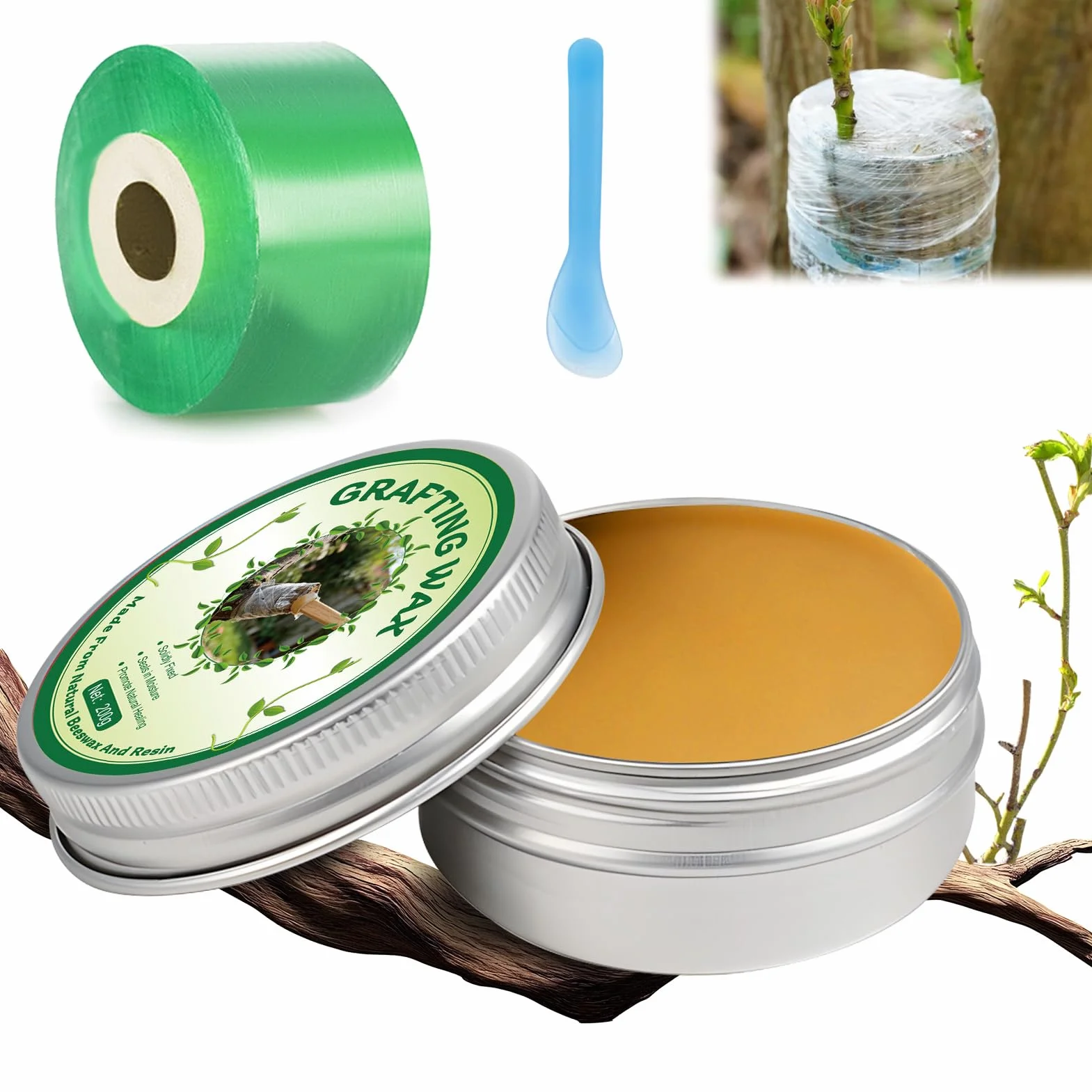 Juego de Ceras para Injertos de Arboles, Pasta Cicatrizante Poda, Cinta para Injertar, Apto Para la CicatrizacióN de Injertos en Rosales, ARboles Frutales, BonsáIs, Arbustos y Otras Planta, 200G