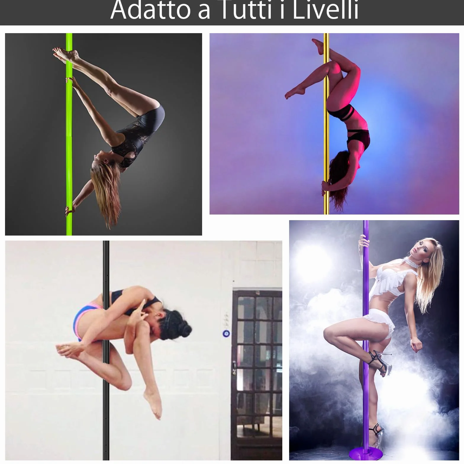 PRIOR FITNESS Poste de Baile Profesional 45 mm 2,35-2,74 m Rotativo/Estático