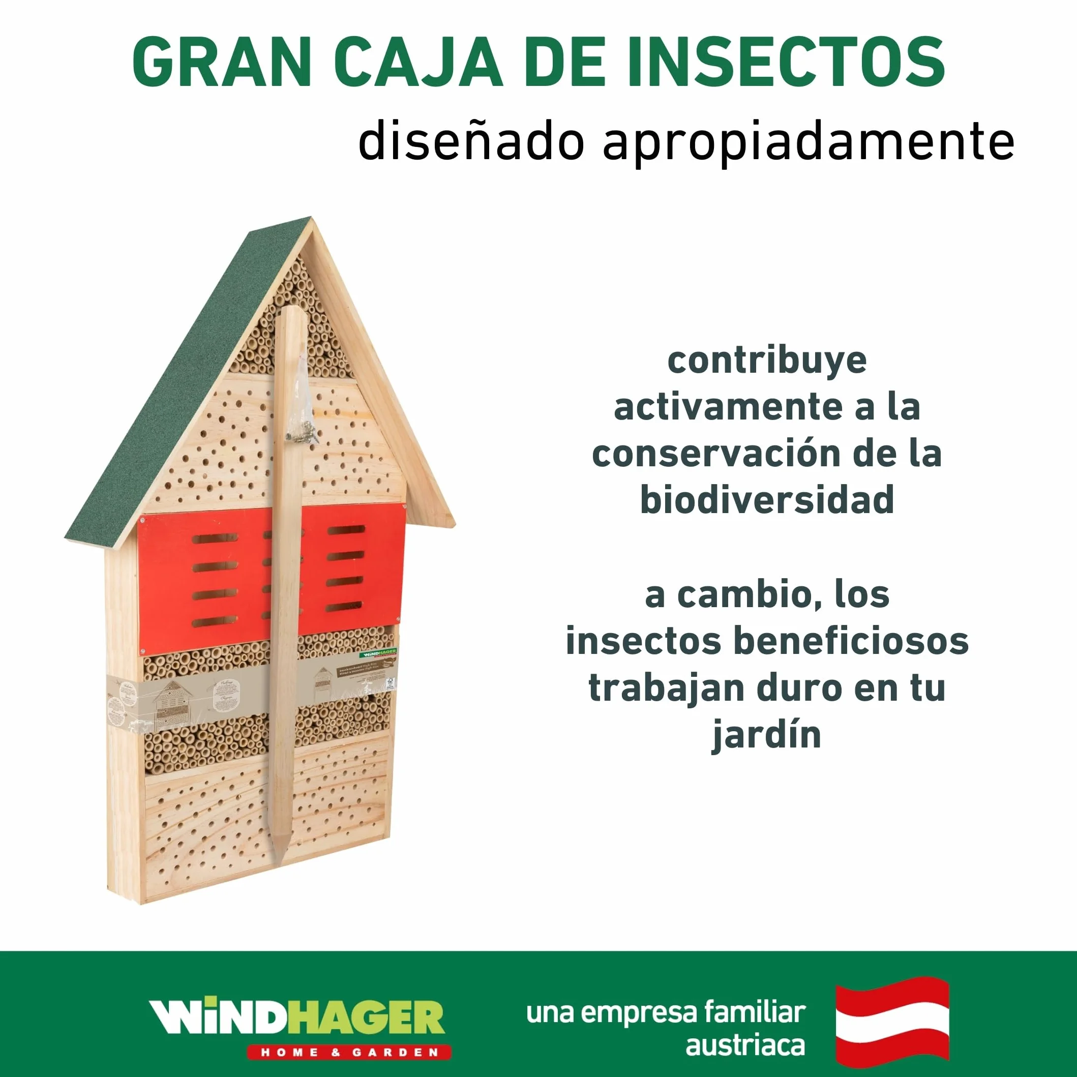 Windhager Hotel de Insectos High-Rise - Madera y bambú - Hotel de Abejas, casa de Insectos - casa de Insectos para Abejas, Mariquitas y crisopas - Hotel de Abejas con Patas de Madera