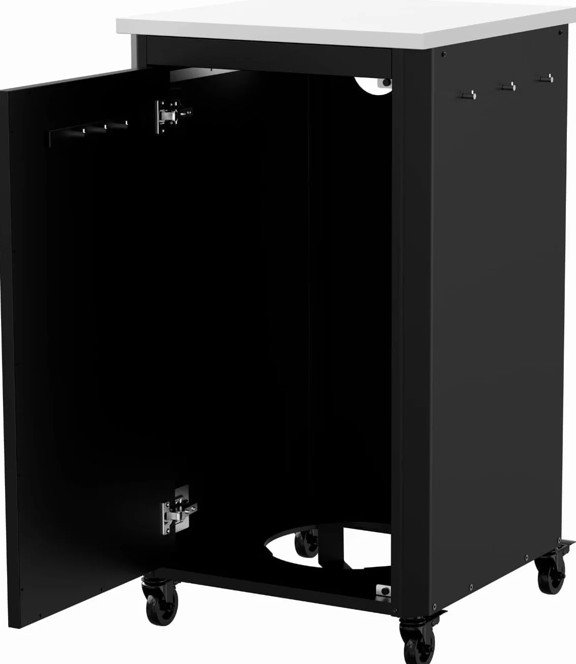 Cozze® | Cocina Exterior 60 Alta H110 cm | Encimera de Acero Inoxidable SS430 | Diseño Modular | 1 Puerta con Soporte para bombona | 6 Ganchos | Ruedas Ø75 mm | Estructura de Acero Lacado Negro