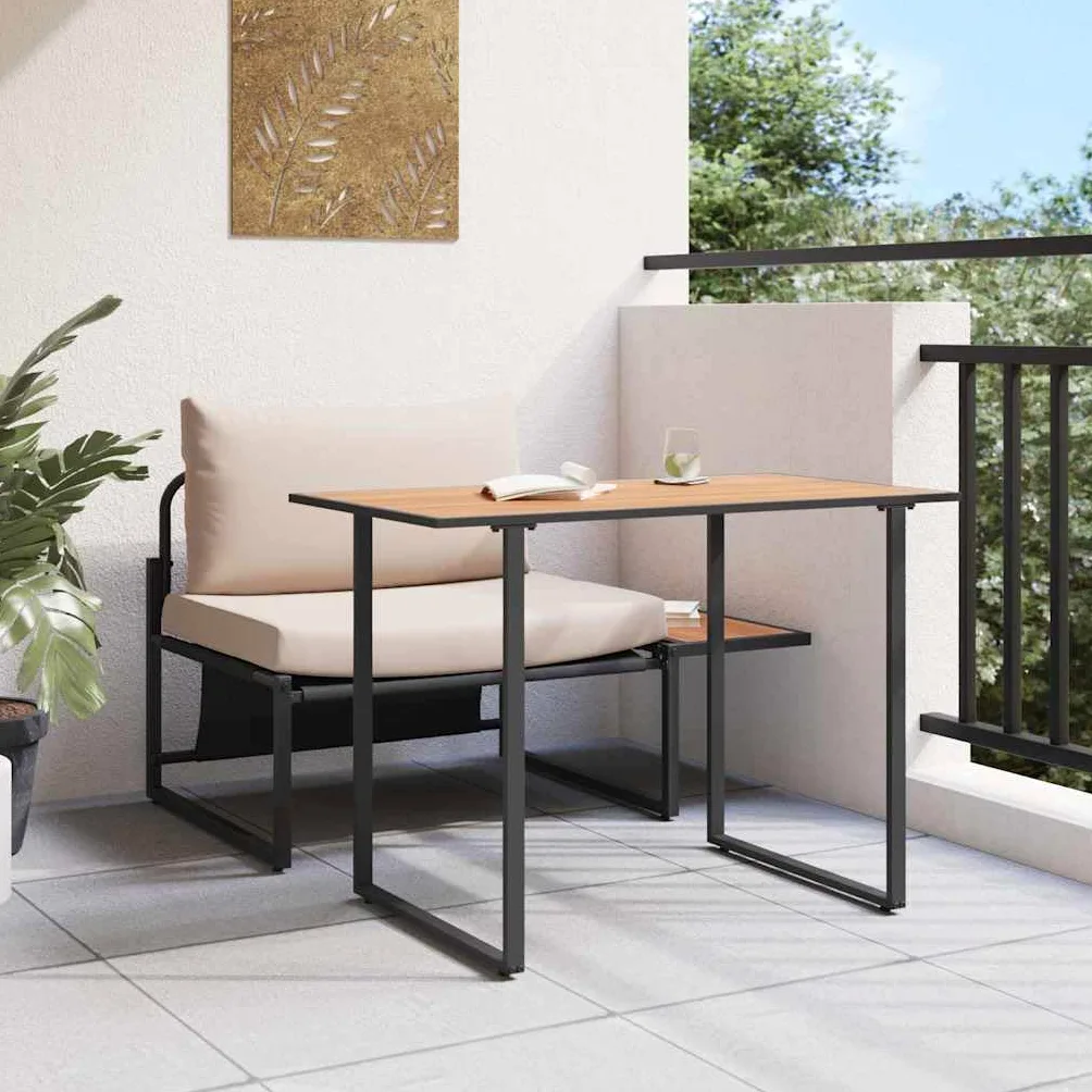 Hothingwell - Juego de patios (acero topo 2 piezas) | Mesa de acacia maciza, marco de acero sólido, montaje fácil, para jardín y balcón