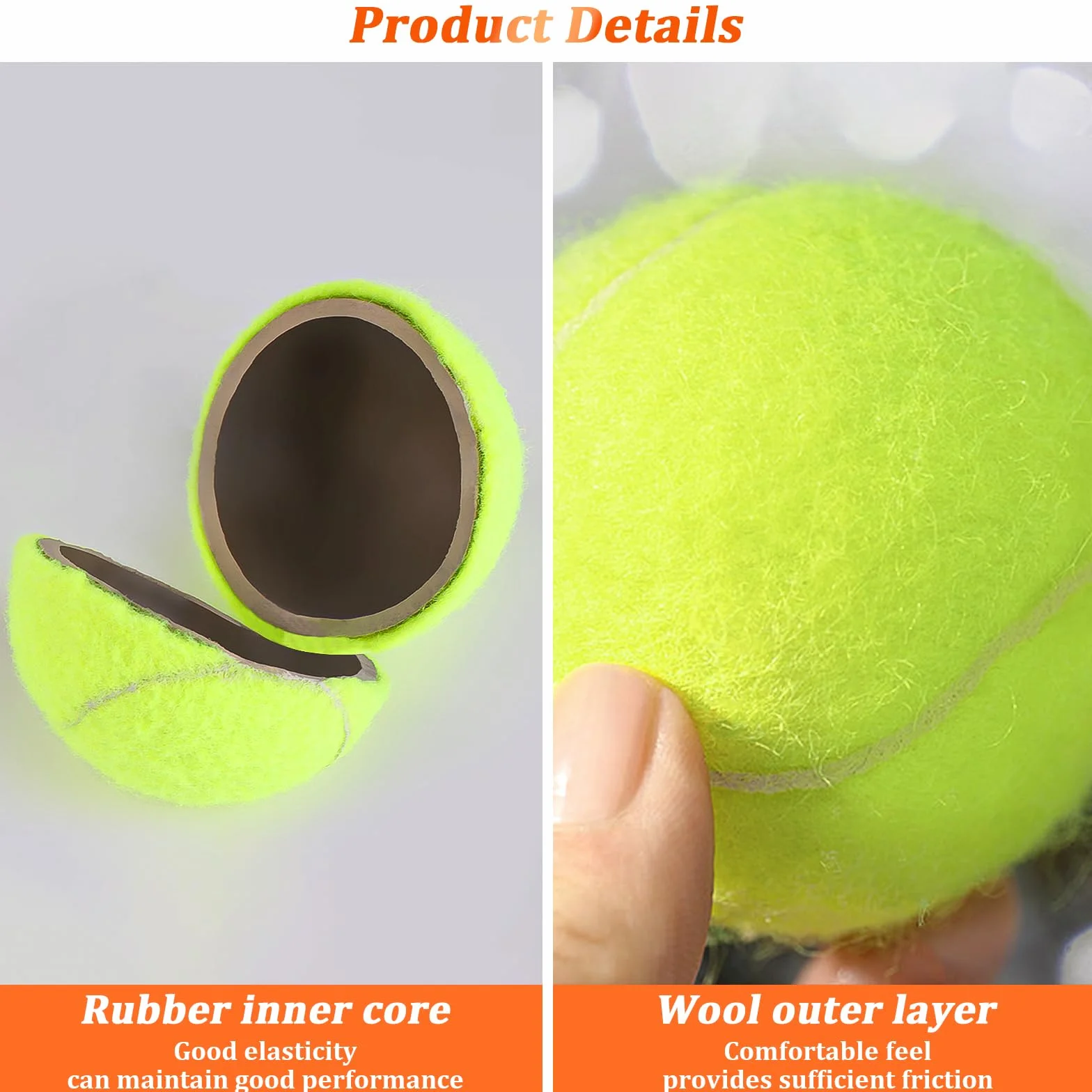 Paquete de 6 Pelotas de Tenis de Entrenamiento, Alta Elasticidad para Principiantes