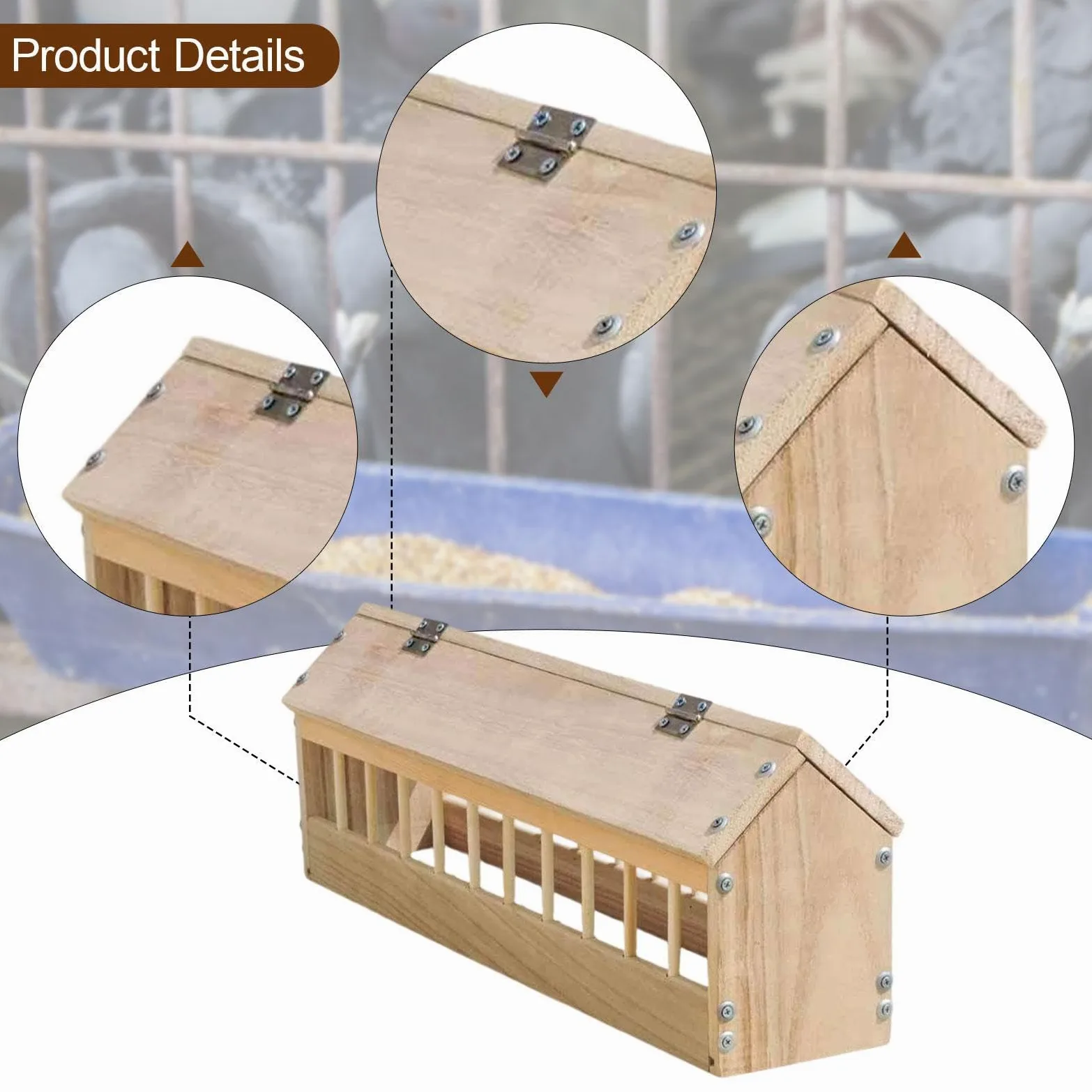 Colcolo Comedero de Madera para Palomas, contenedor dispensador de Comida para Aves, comedero para Palomas, codornices y Granjas, 60cm