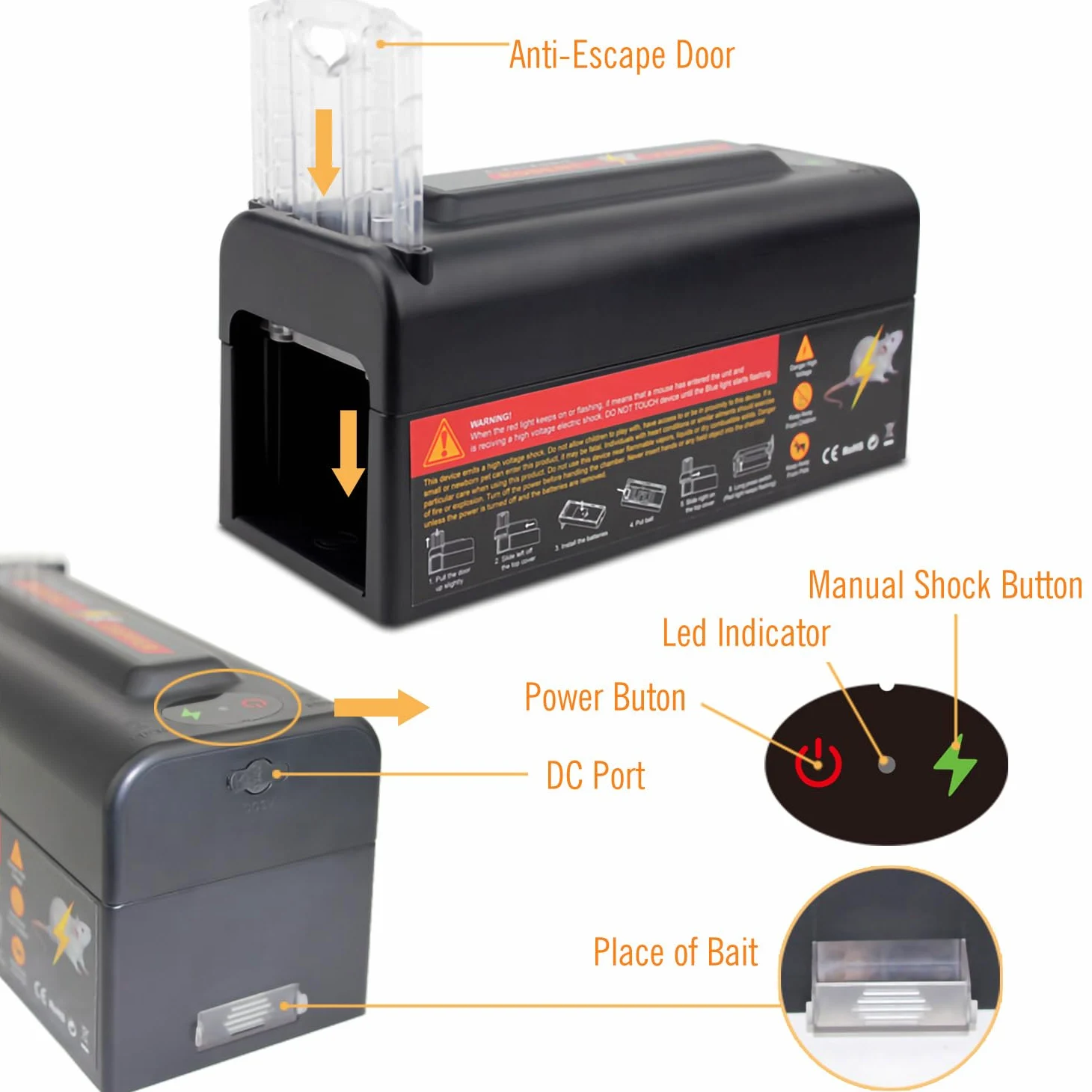 Rato eléctrico Rato Fuerte doméstico Puerta de Escape Interior eficiente Reutilizable Humanos Rato exterminador Rato eléctrico Choque en el Garaje del hogar