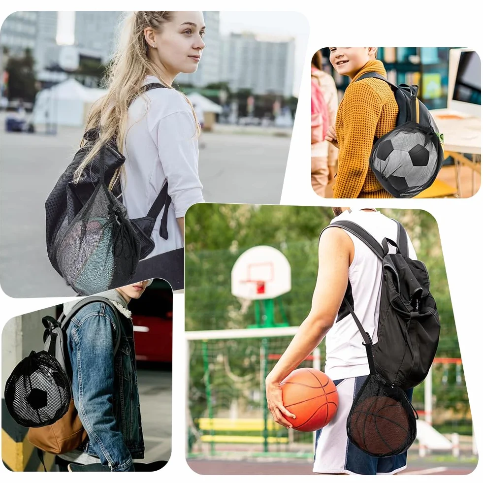 Bolsa de Malla para Pelotas Saco de Pelota con Cordón y Gancho para Baloncesto Fútbol Voleibol Negro