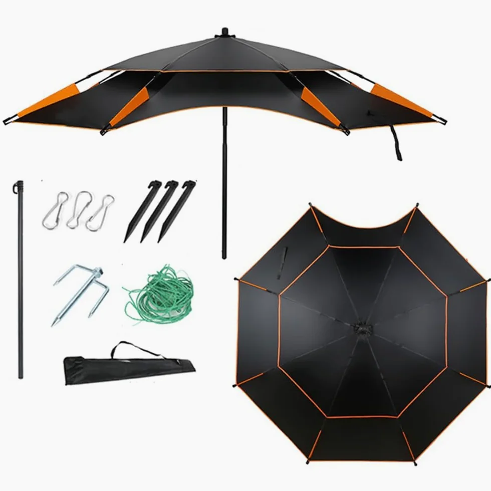 Sombrilla De Playa Antiviento Sombrilla De Jardín Protección UV Sombrilla De Pesca Doble Techo Función De Inclinación(Orange,2.4m)