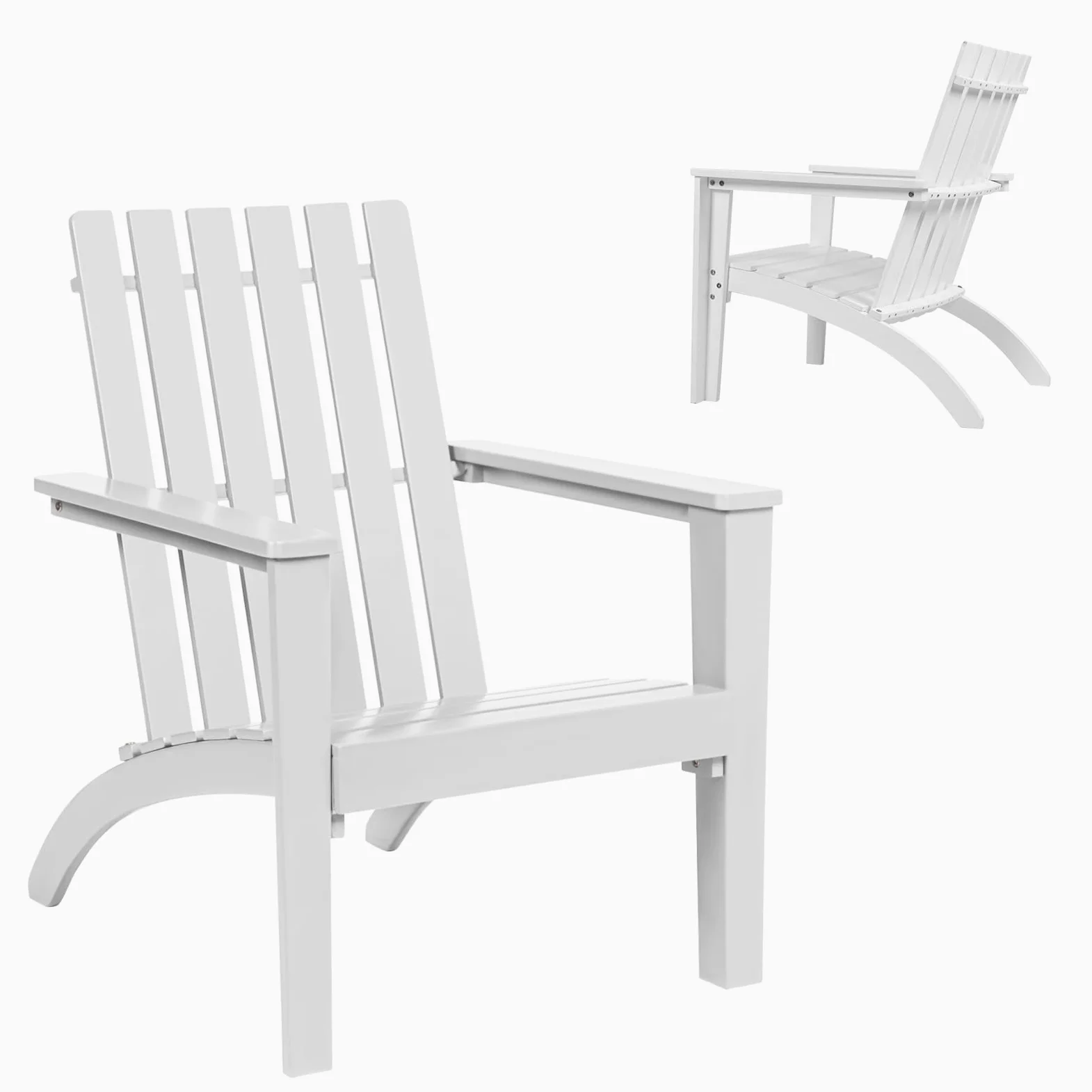 KOMFOTTEU Silla Adirondack de Madera de Acacia, Silla de Jardín con Respaldo y Reposabrazos, Sillón Ergonómica con Carga de hasta 160 kg, Silla de Relajación para Balcón, Terraza (Blanco)