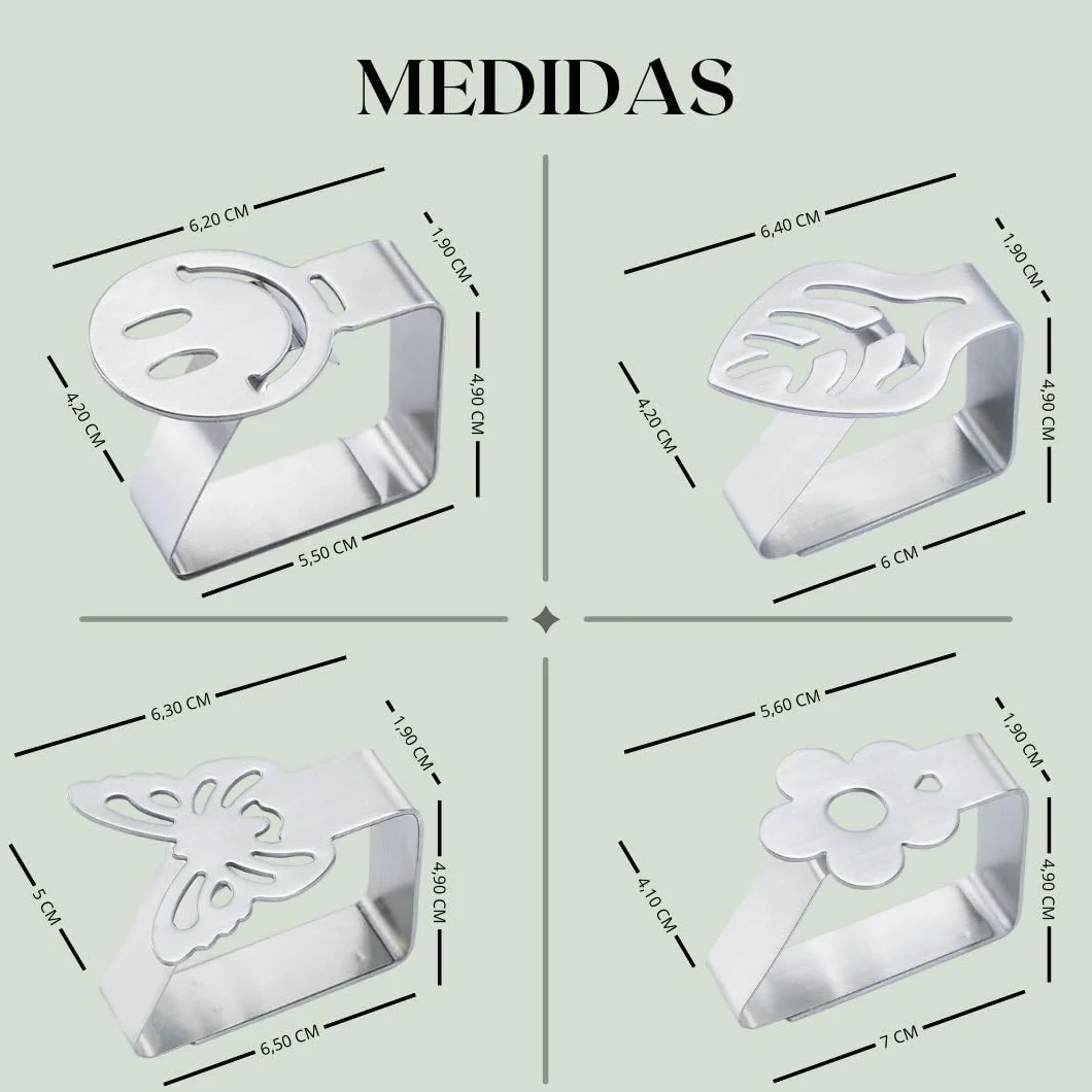 Pinzas para Mesa Exterior - Pack 4 - Clips Mesa de jardín Exterior - Sujeta manteles para Mesa de terraza - Agarra manteles - Acero Inoxidable - Accesorios Autocaravana (Flor)
