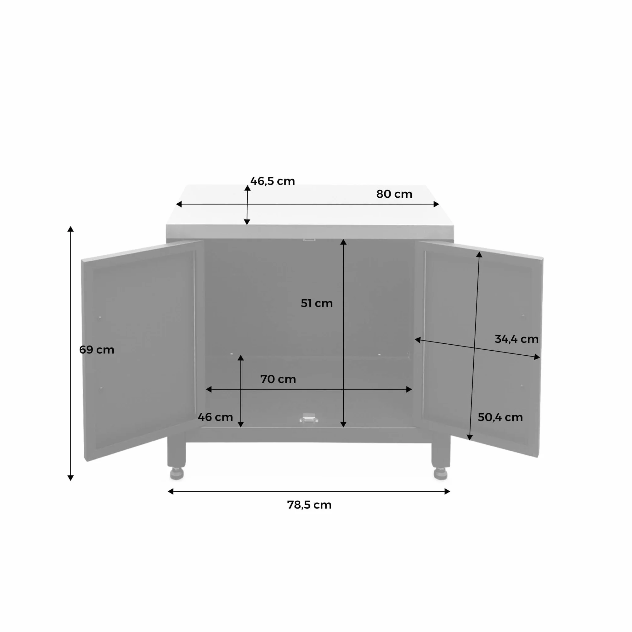 sweeek - Cocina exterior de acero, 80cm, Grimaud, Negro, 52.5x80x69 cm