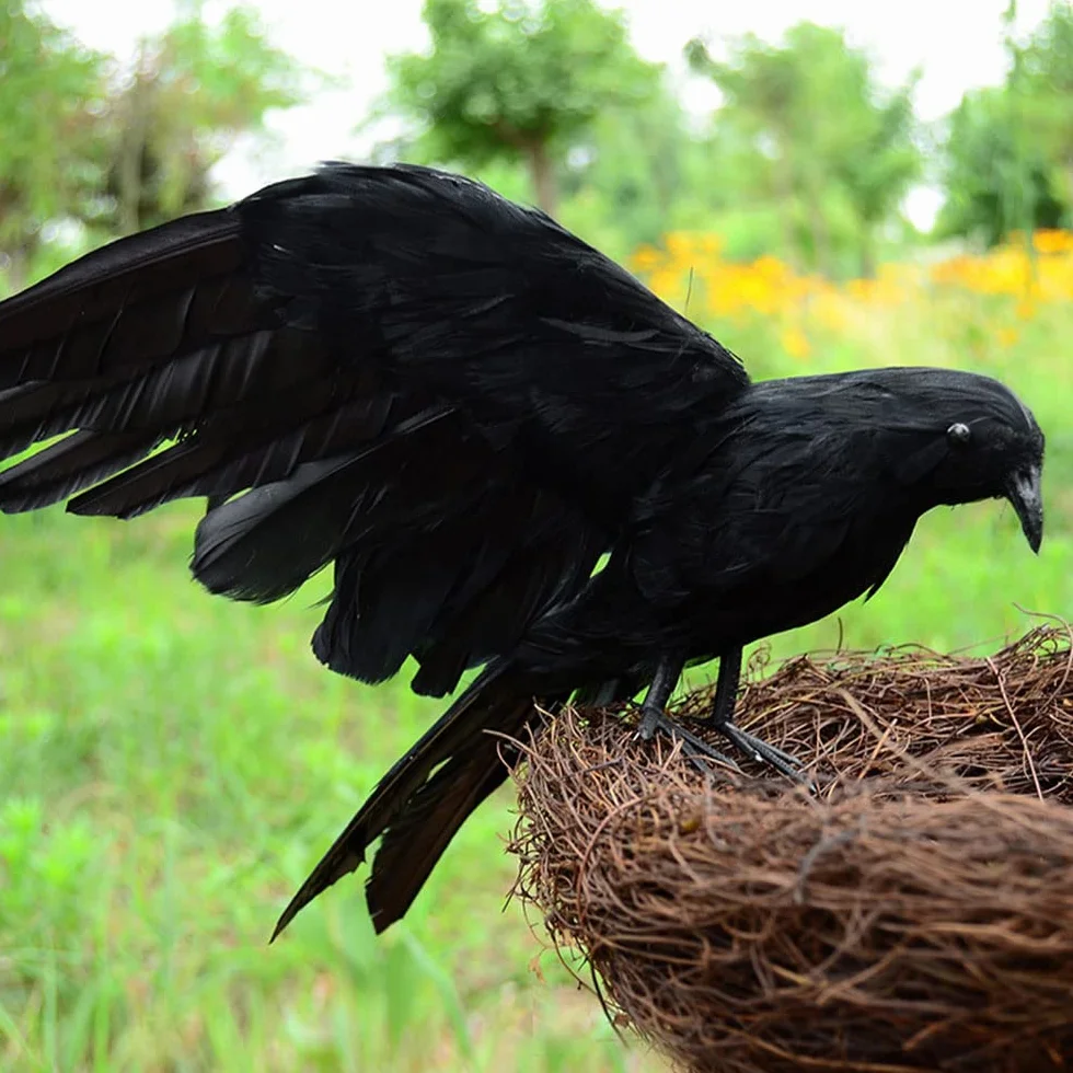 Halloween Negro Gran Cuervo Realista Hecho a Mano Emplumado Al Aire Libre Hogar Jardín Decoraciones Pájaros Fiesta Prop (15 cm)