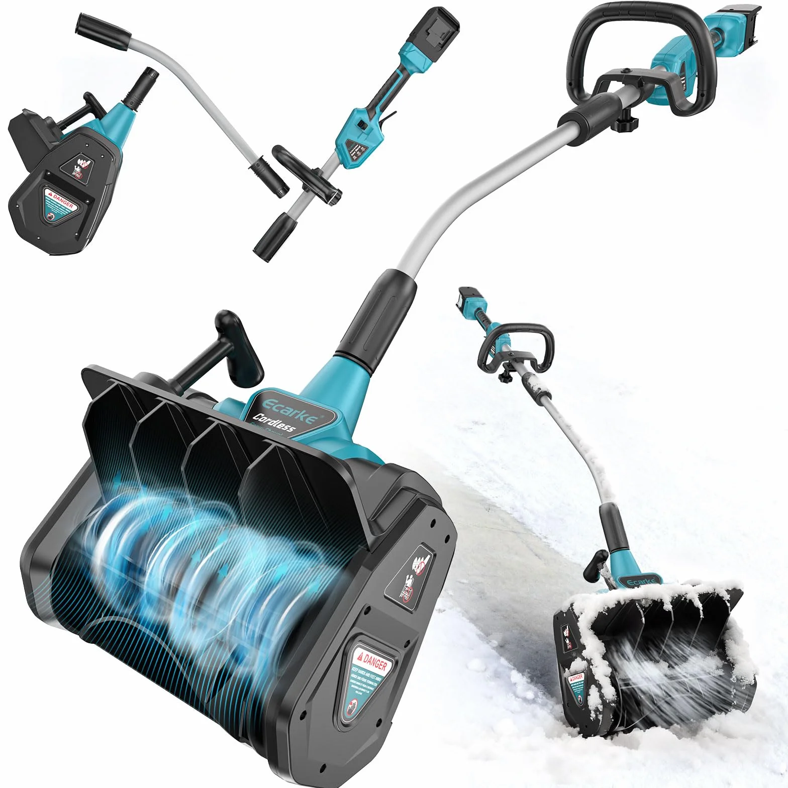 Ecarke Quitanieves con batería recargable compatible con batería Makita de 18 V, motor sin escobillas de 1000 W, altura de 20 cm, distancia de lanzamiento de 7 a 8 m, ancho de trabajo de 33,5 cm