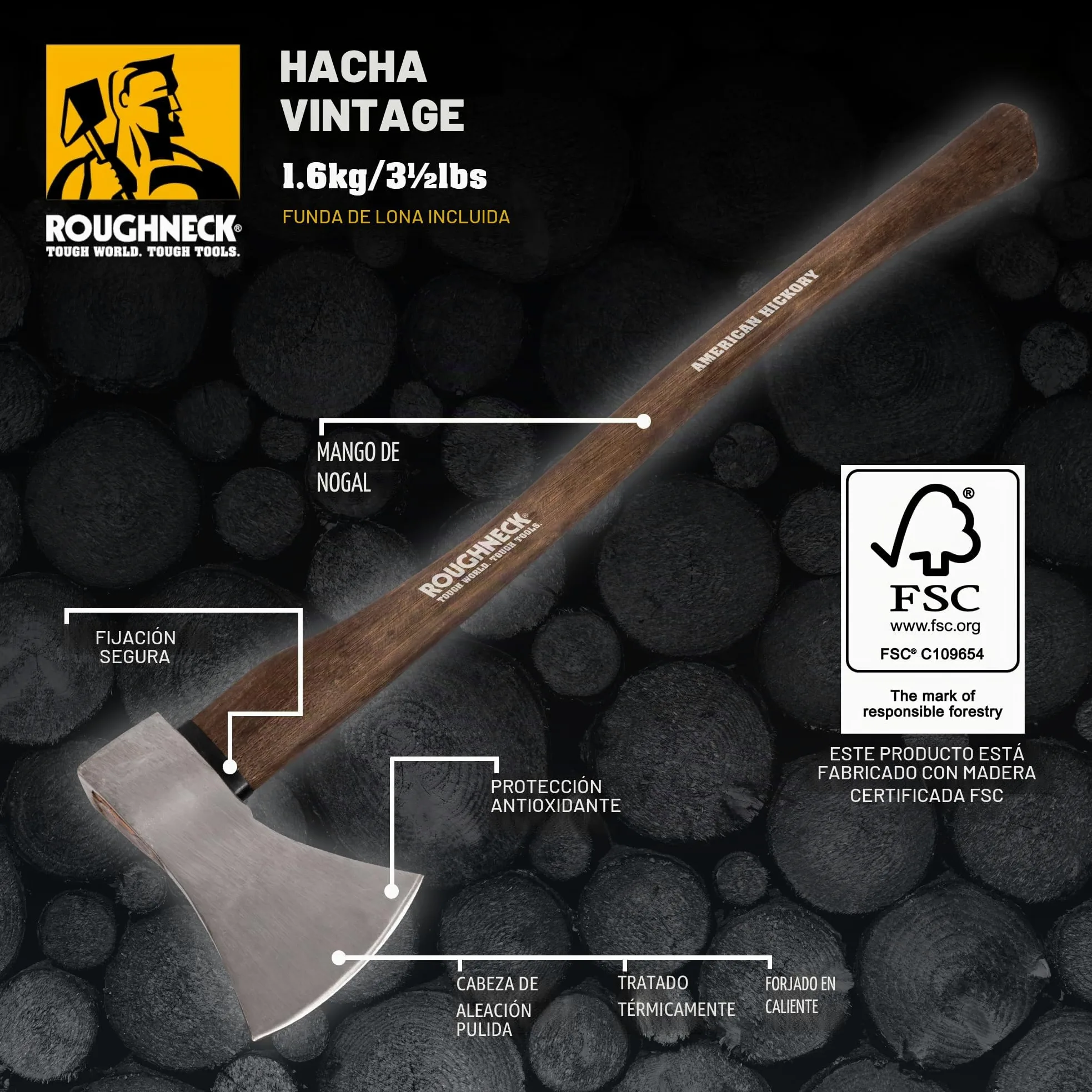 Roughneck ROU65675 Traditional Hickory Handle Axe 1.6kg (3½lbs)