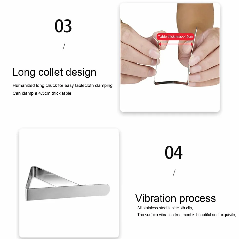 4 clips para mantel, pinzas para mantel, abrazaderas de acero inoxidable, soportes ajustables para manteles para interiores y exteriores, picnics, fiestas, bodas, cenas, escuela
