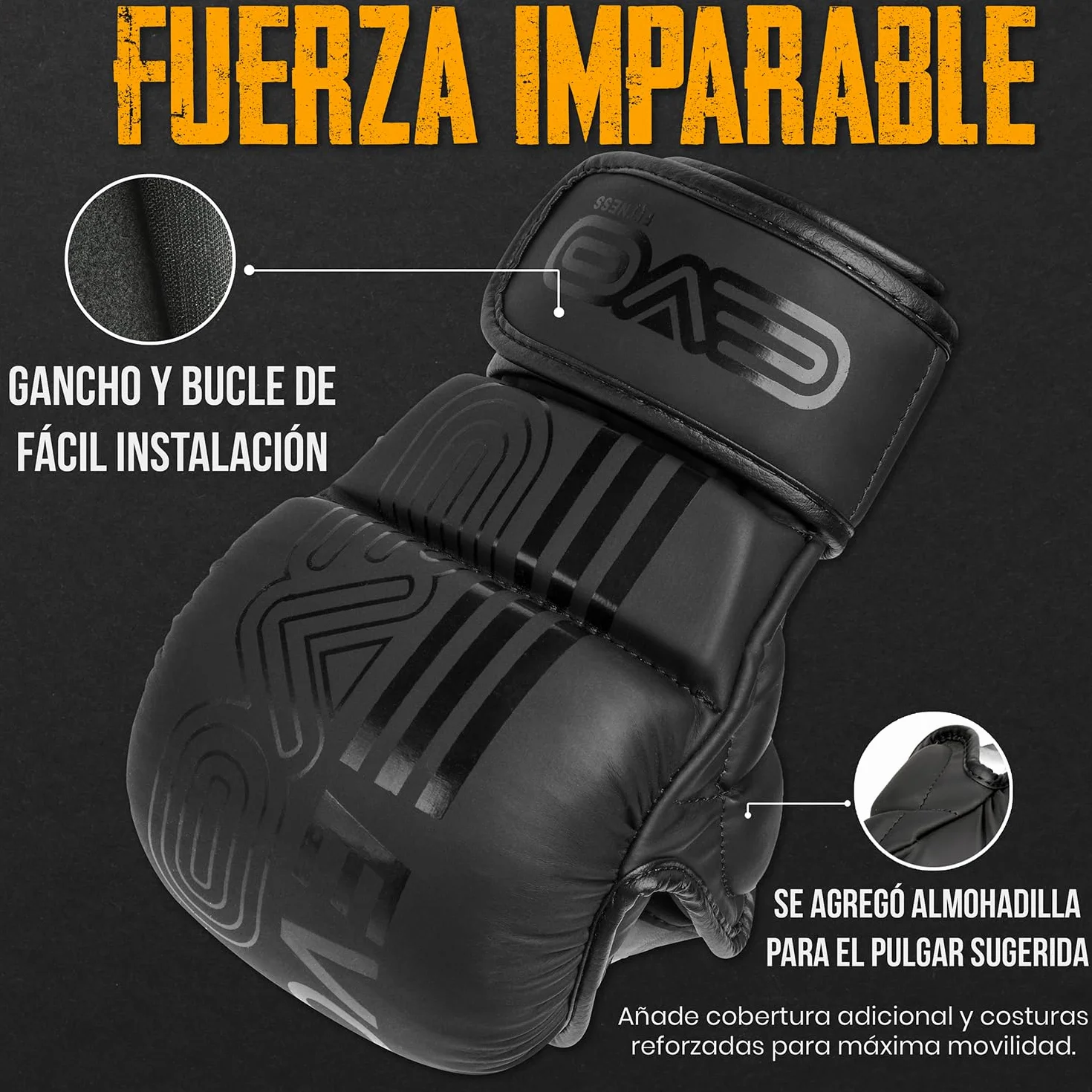EVO Fitness Guantes MMA Cuero Sparring Karate Grappling Muay Thai Entrenamiento Artes Marciales Lucha Boxeo