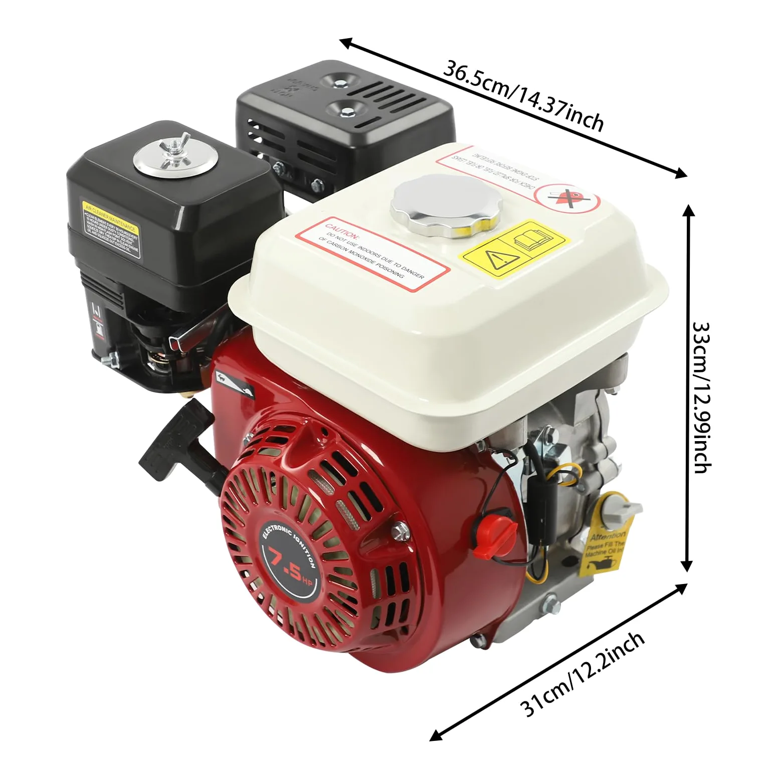 Motor de gasolina de 4 tiempos, 7,5 CV, motor estacionario, motor de kart | Motor de accionamiento con arranque por cable y sensor de aceite, ideal para limpiador de alta presión Go-Kart 3600 rpm