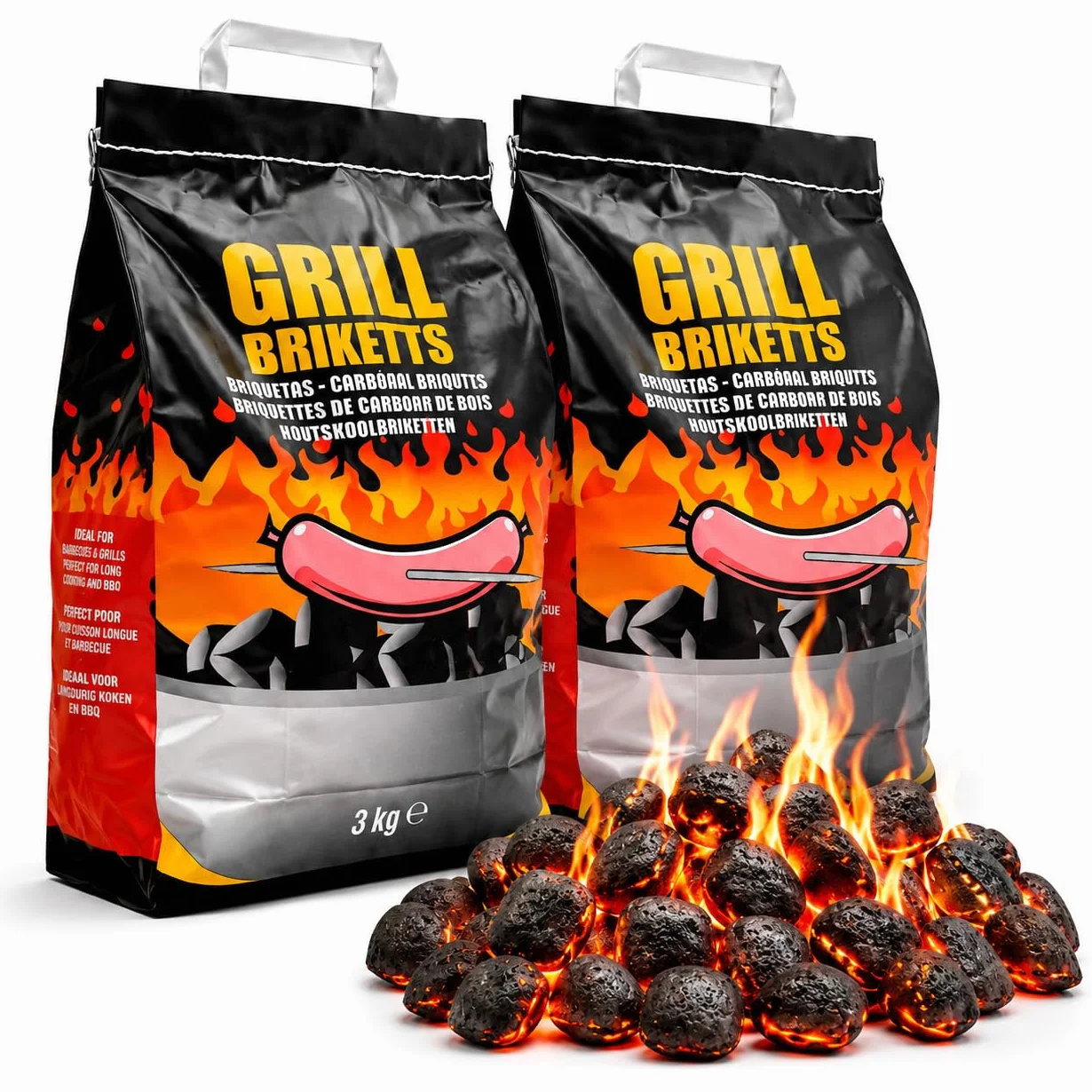 CABLEPELADO Briquetas de Carbón para Barbacoas 3kg, Encendido Rápido, Sin Aditivos, Compatibles con Todo Tipo de Parrillas, 3 Kg | Grill Briketts (2x3 kg)