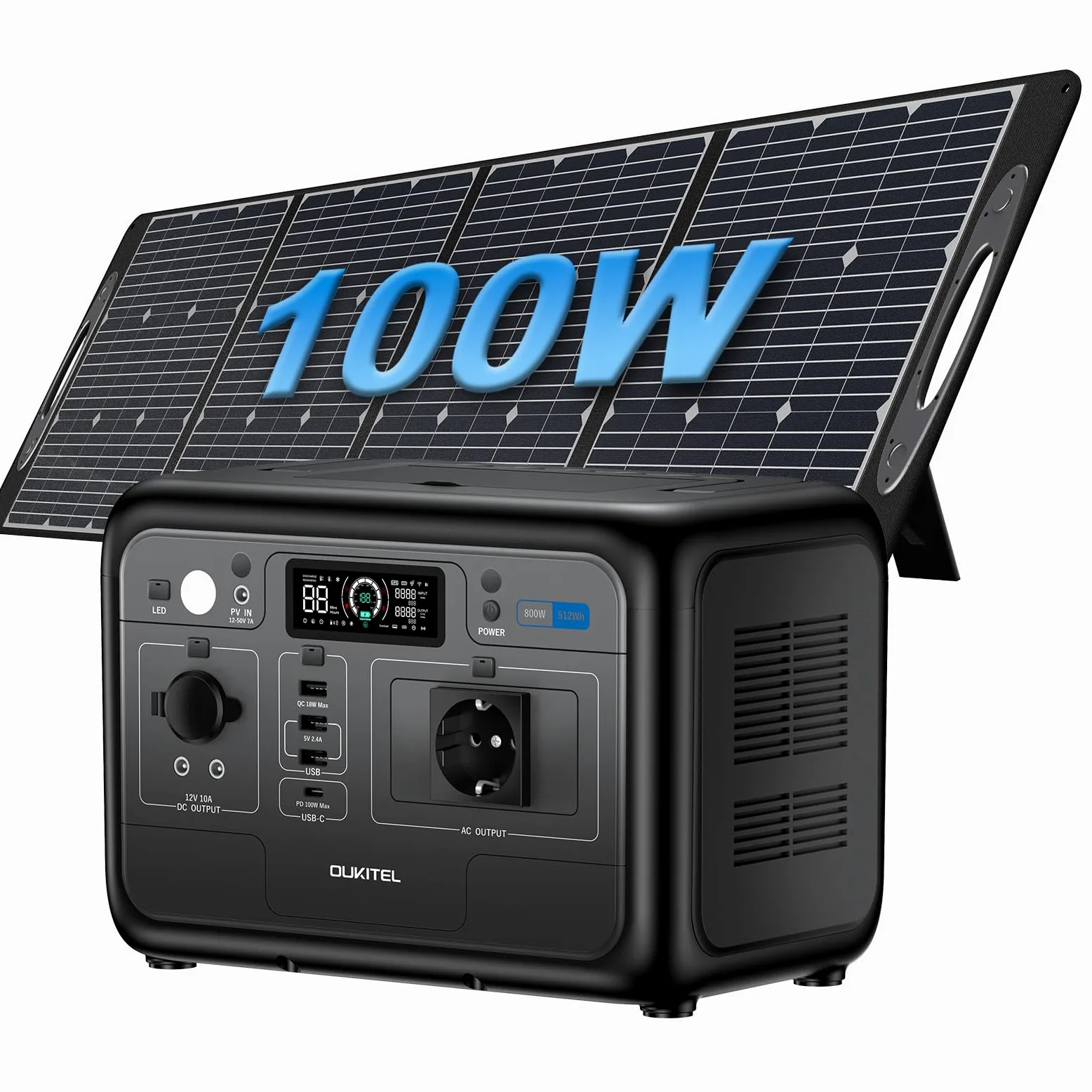 OUKITEL P800E Estación de Energía Portátil 512Wh con Panel Solar 100Wx1 | Generador Solar 800W Salidas AC (Pico 1600W) LiFePO4 Carga Rápida en 1 Horas, Power Station Para Camping, Viajes, Emergencias