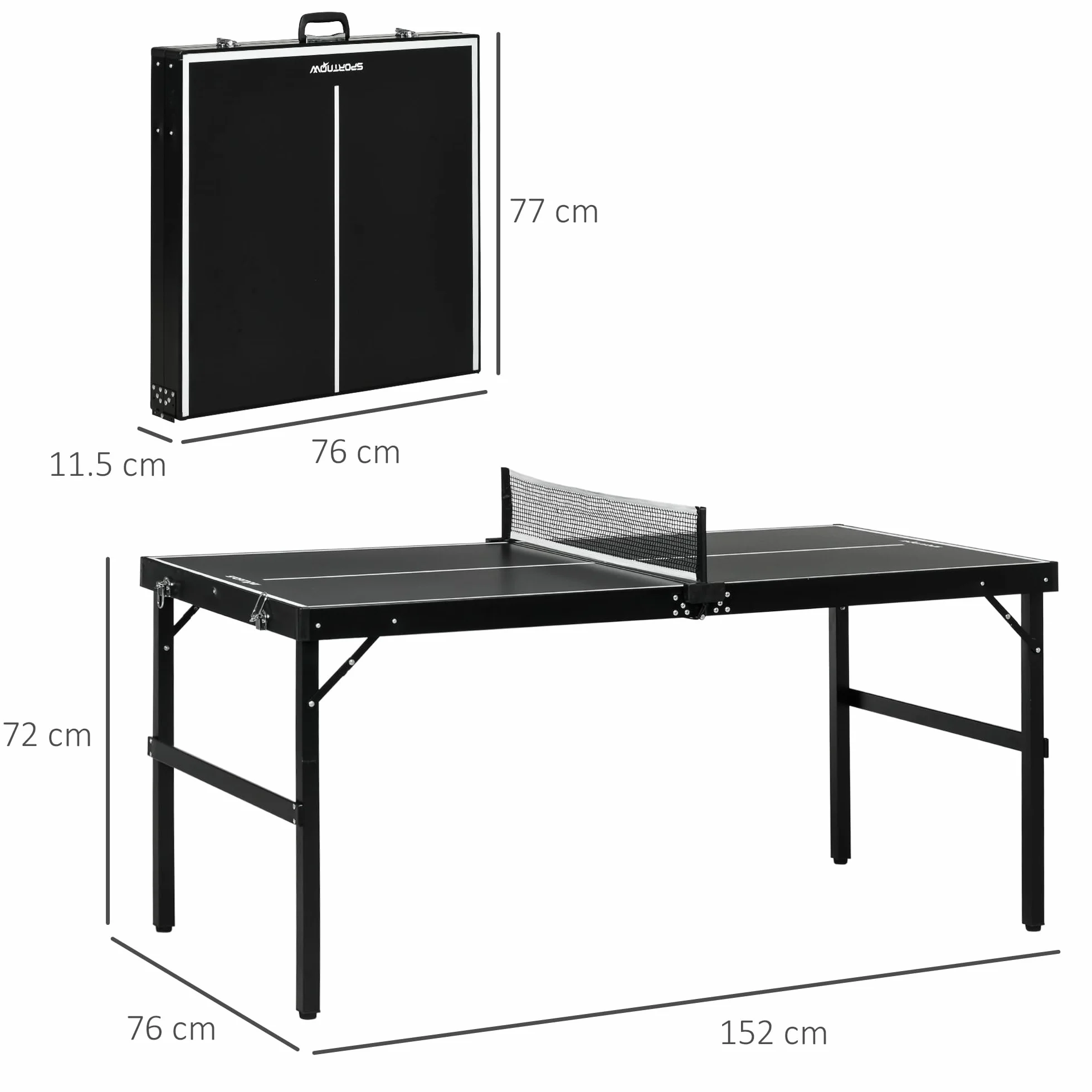 SPORTNOW Mesa de Ping Pong Plegable Aluminio 152x76x72 cm Negro