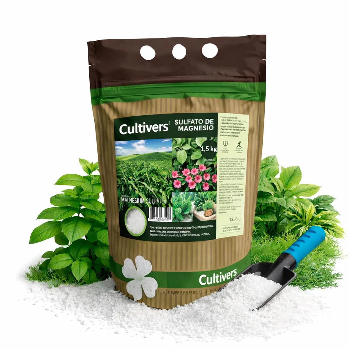 CULTIVERS Sulfato de Magnesio 1,5 kg | Sustancia Mineral Hidrosoluble para Jardinería y Uso Técnico | Disolución en Agua | Mantenimiento de Suelos y Superficies Exteriores