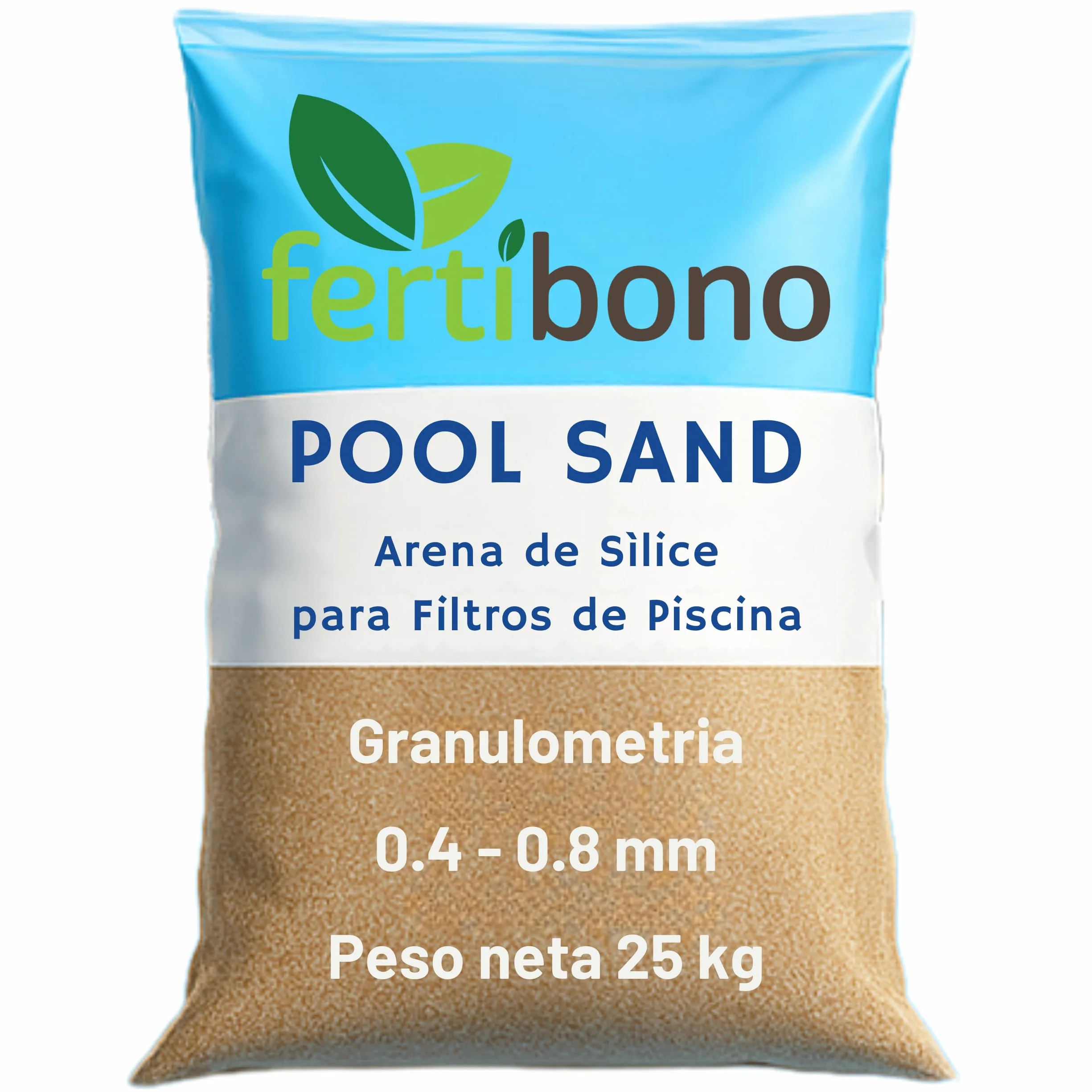FERTIBONO Pool Sand – Arena de Sílice para Filtros de Piscina 0,4–0,8 mm – Alta Pureza 99% – Agua Cristalina Todo el Verano – Saco de 25 kg