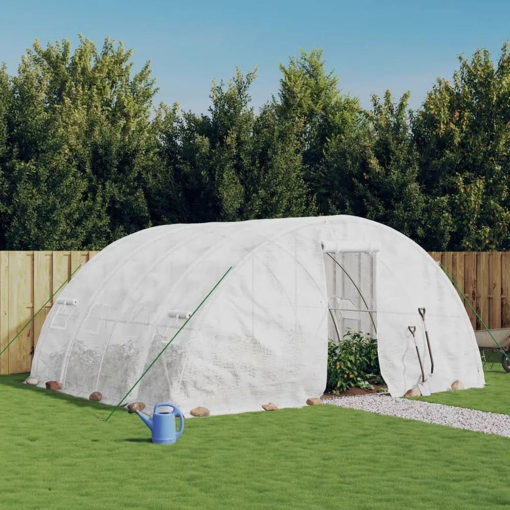Invernadero con marco de acero, color blanco, 20 m², 5 x 4 x 2,3 m, con cubierta de polietileno, resistente a los rayos UV y al desgarro, para cultivo de hortalizas y protección de plantas en