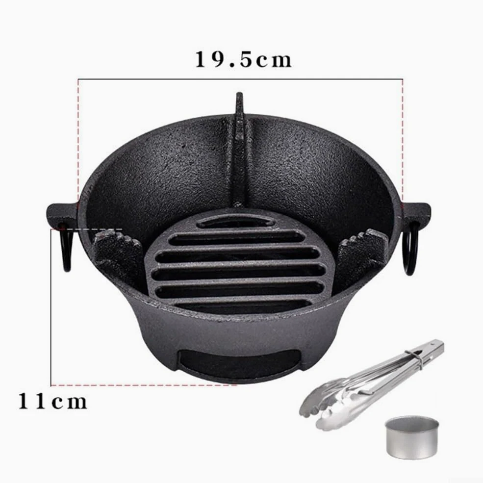 Estufa de carbón de hierro fundido, parrilla coreana portátil para barbacoa y horno japonés con base gruesa para calentamiento uniforme, cocina compacta para acampar al aire libre, negro (19,5 cm)