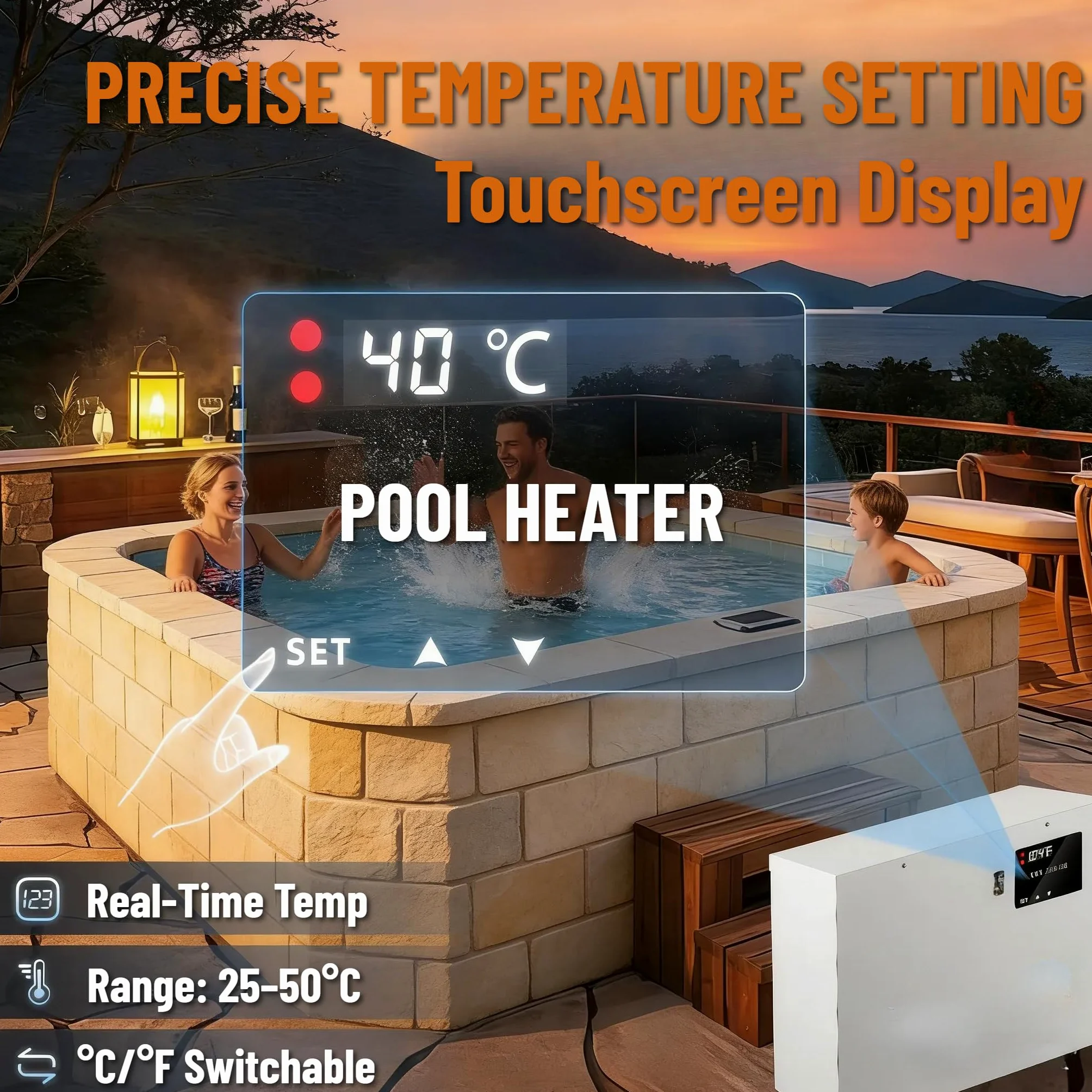 Genérico Bomba de Calor for Piscina Calentador de Agua eléctrico para Piscina, termostato de 11 kW, Digital para bañera de hidromasaje, con Tanque para Piscinas elevadas, enterradas, 220 V