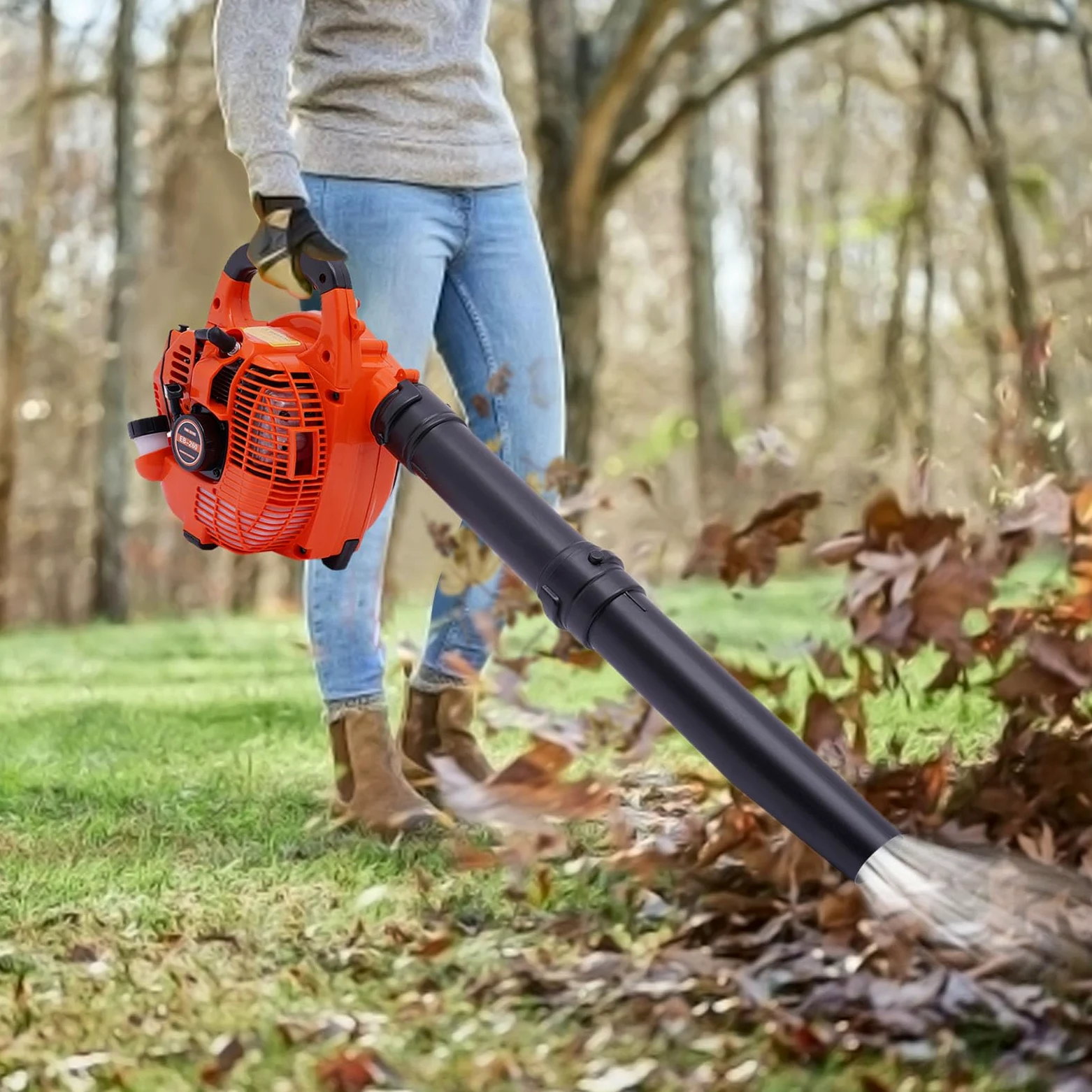 Soplador de hojas de gasolina, soplador de hojas de mano, motor de 2 tiempos, 0,75 kW, 7500 rpm, depósito de 0,9 L, 3,75 kg, dispositivo de mano con 2 tubos de soplado, para limpieza de jardín, patio