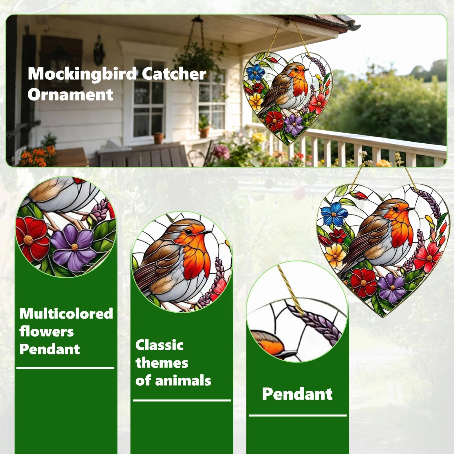 Atrapasoles para Ventana Petirrojos, Acrílico Suncatchers de Colores Colgante, Adorno de Jardín de Petirrojos para Ventanas, Patios, Paredes, Hogar y Jardín
