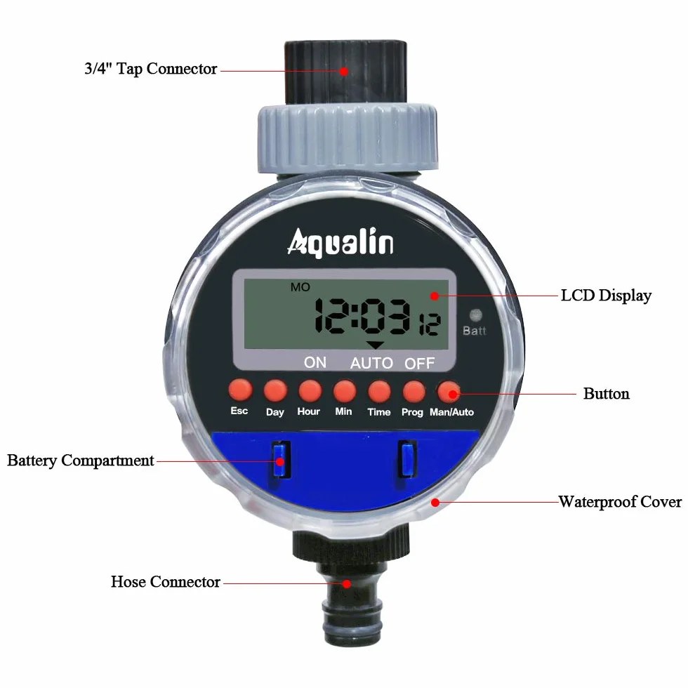 Temporizador de Agua de Manguera Temporizadores para mangueras Controlador del Sistema de riego de Jardines Computadora de riego Impermeable, Compatible con Sensor de Lluvia