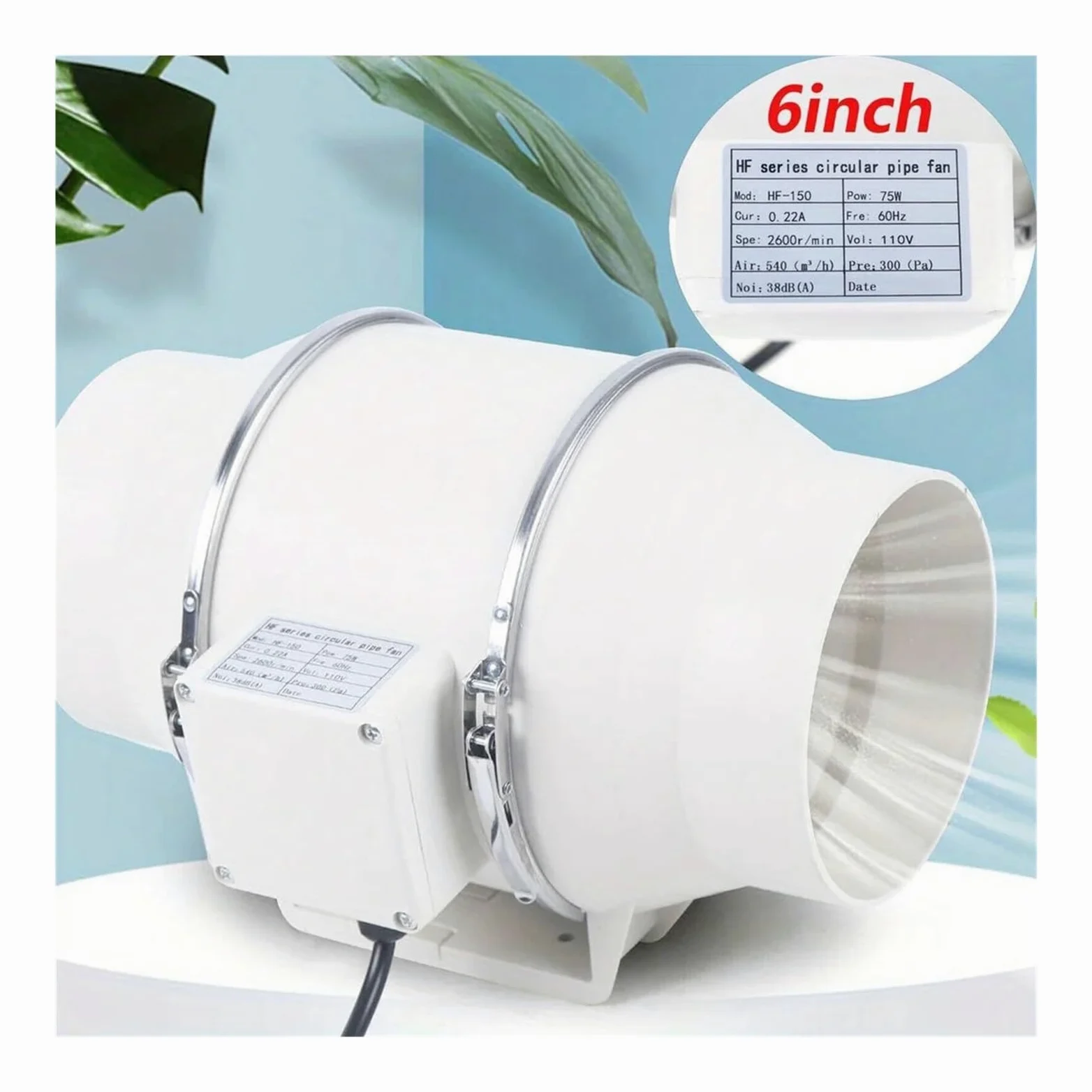 Ventilador extractor, Ventilador de conducto en línea 4'', 5'' y 6'', ventilador extracción silencioso for conductos para garaje e invernadero(5 inch)